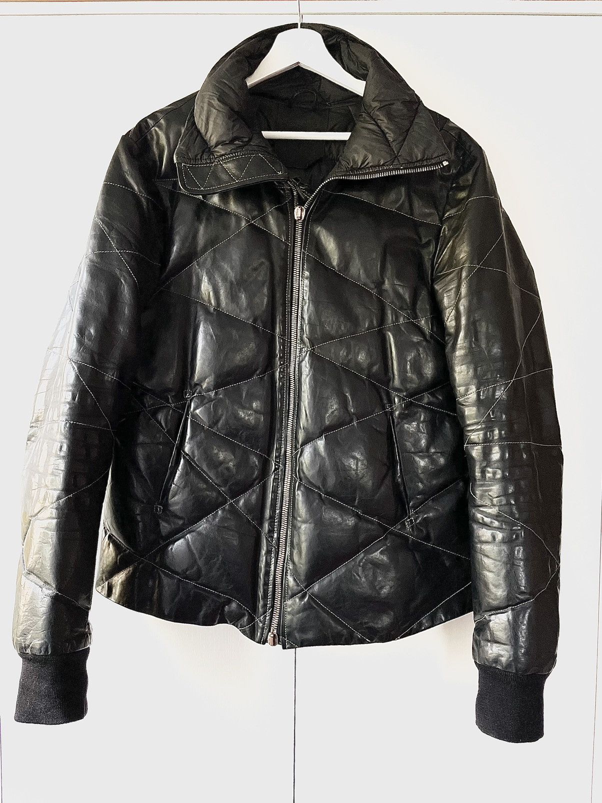 10sei0otto 10Sei0otto Black Guidi Leather Overlock Puffer Down Jacket Size US XL / EU 56 / 4 - 4 Thumbnail
