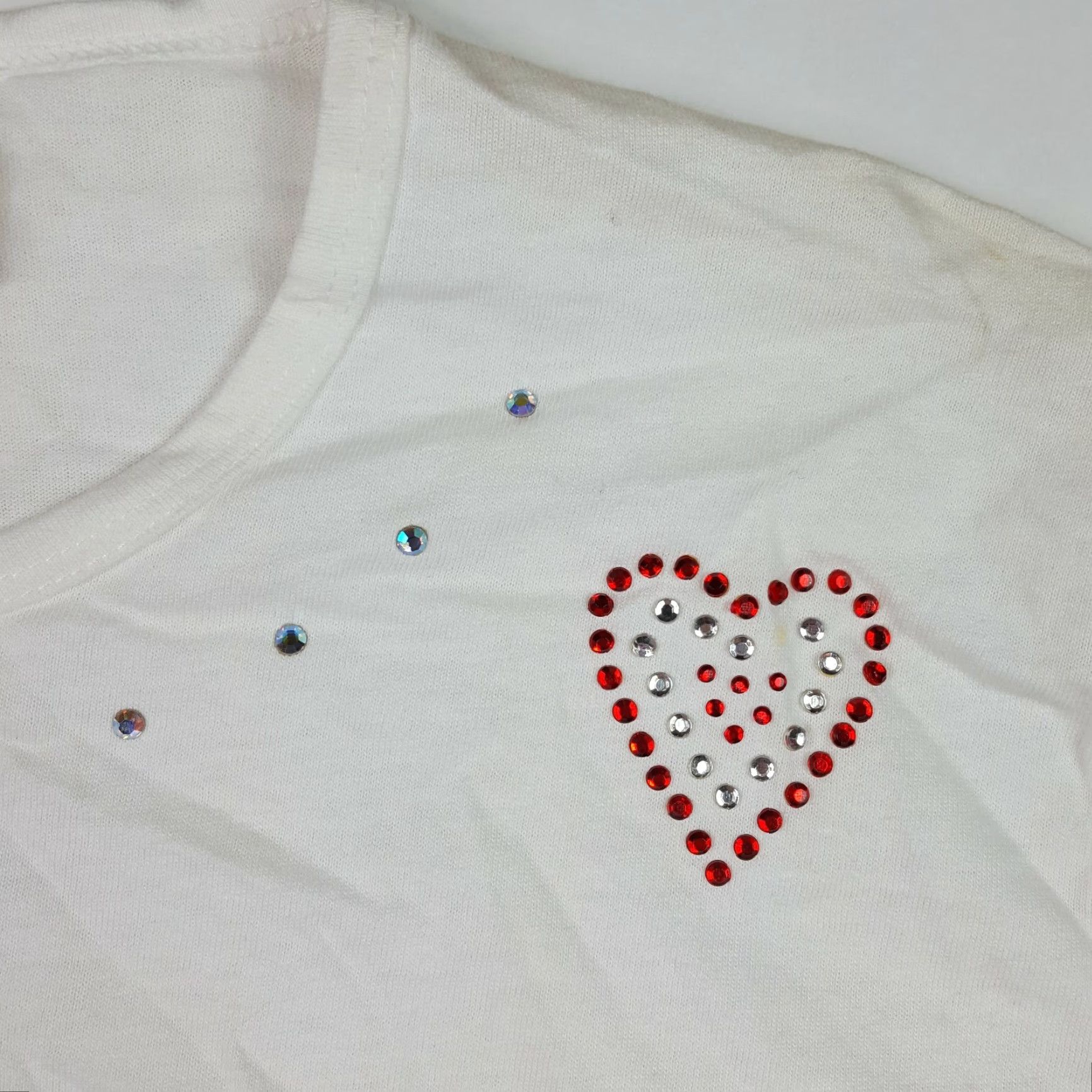 Catalina VINTAGE Natalie T-Shirt Womens Medium White 90s Retro Jeweled Heart Golf Tennis Cotton Short Sleeve Crew Neck Shirt Women Size M / US 6-8 / IT 42-44 - 3 Thumbnail