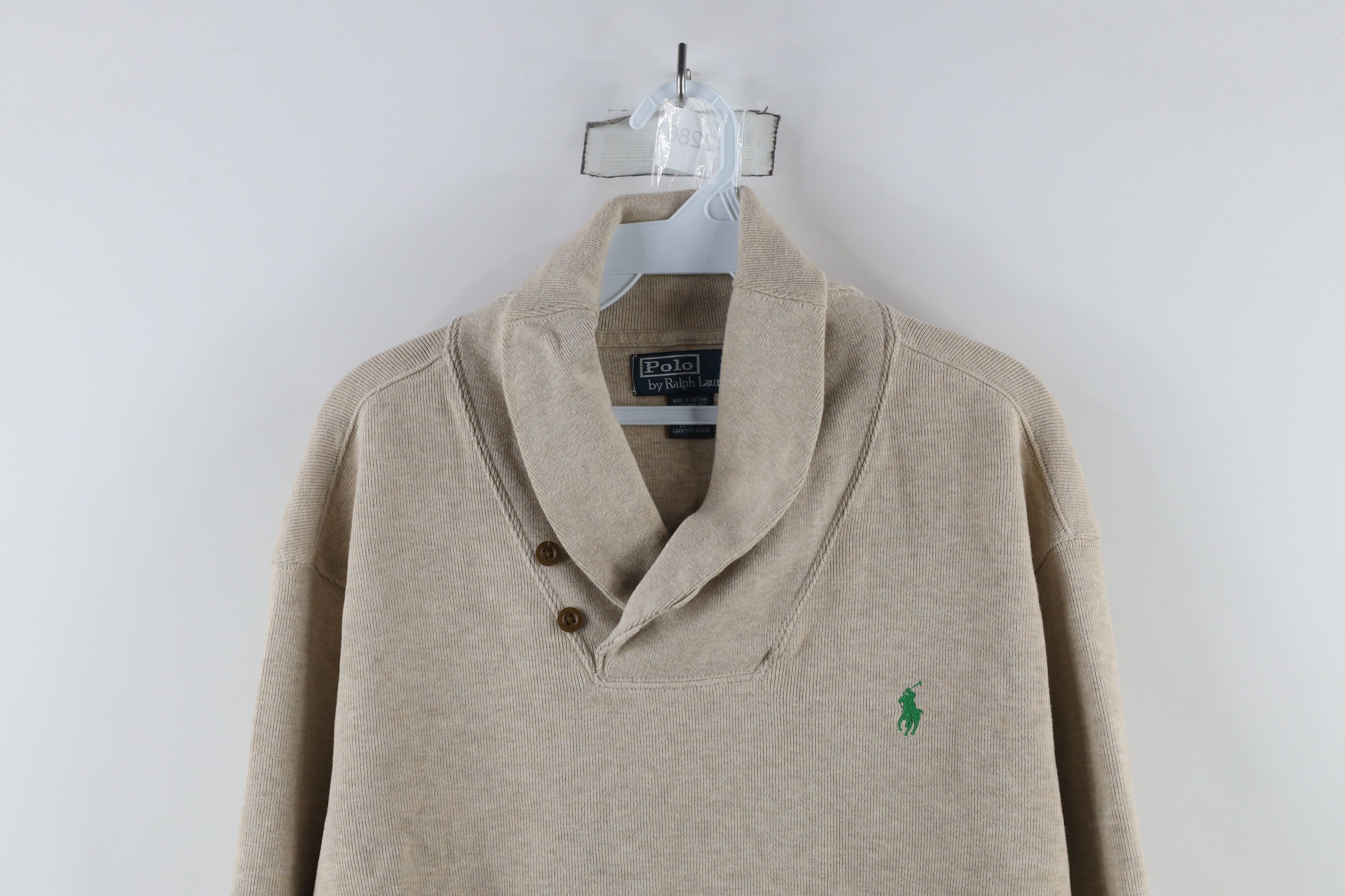 Ralph Lauren × Vintage Vintage 90s Ralph Lauren Knit Shawl Sweater Oatmeal Brown Size US L / EU 52-54 / 3 - 2 Thumbnail