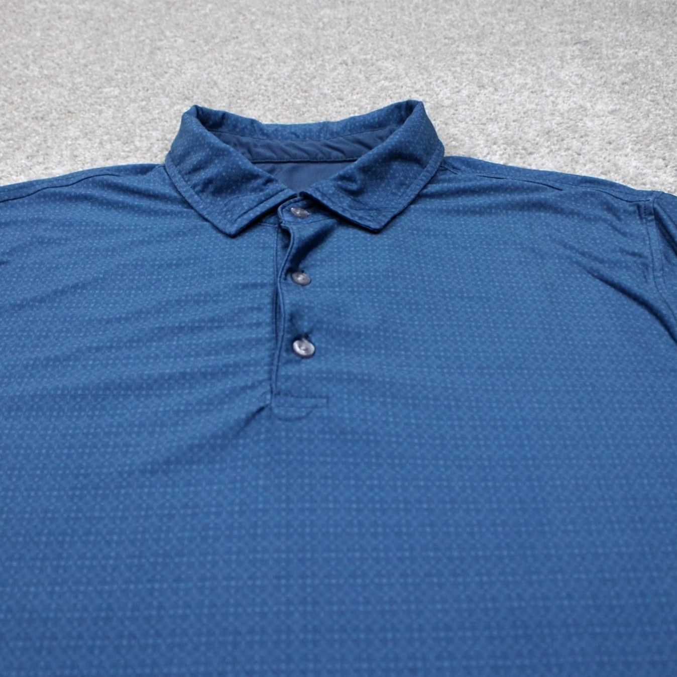 Vintage Hickey Freeman Polo Shirt Mens L Blue Geometric Short Sleeve Stretch Breathable 88% Polyester 12% Spandex Golf Driving Size US L / EU 52-54 / 3 - 4 Thumbnail