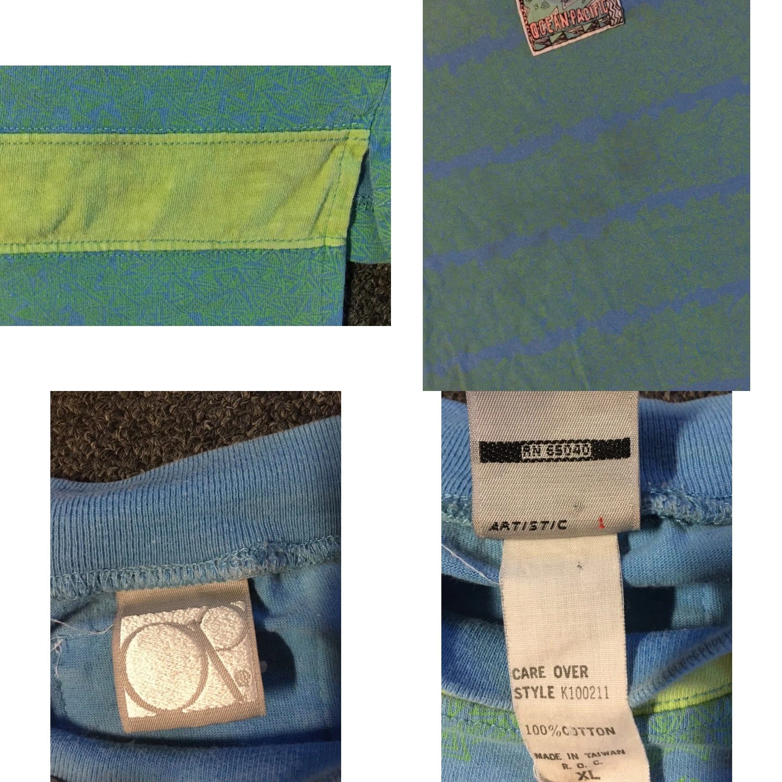 Quiksilver VINTAGE Ocean Pacific Abstract All Over Print Shirt XL Boxy Surf Skate Grunge 90s OP Ocean Pacific T-Shirt Green Blue Quiksilver Beach Water Mens Size US XL / EU 56 / 4 - 8 Thumbnail