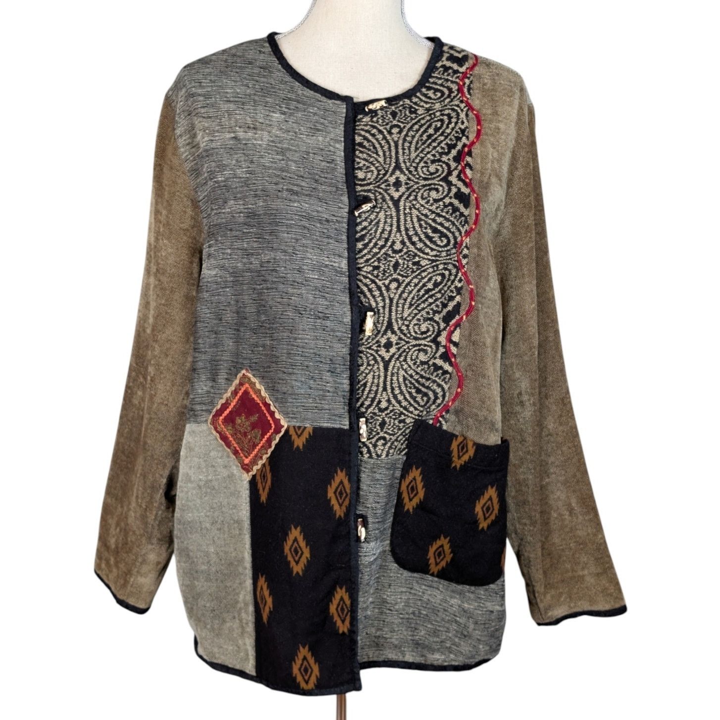 Other White Stag Patchwork Chenille Jacket L Boho Artsy Textured Size L / US 10 / IT 46 - 1 Thumbnail