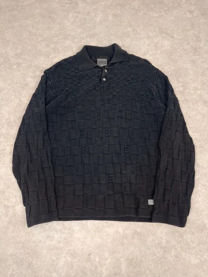 Versace 2000s Versace Black Waffled Textured Polo Size US M / EU 48-50 / 2 - 4 Thumbnail