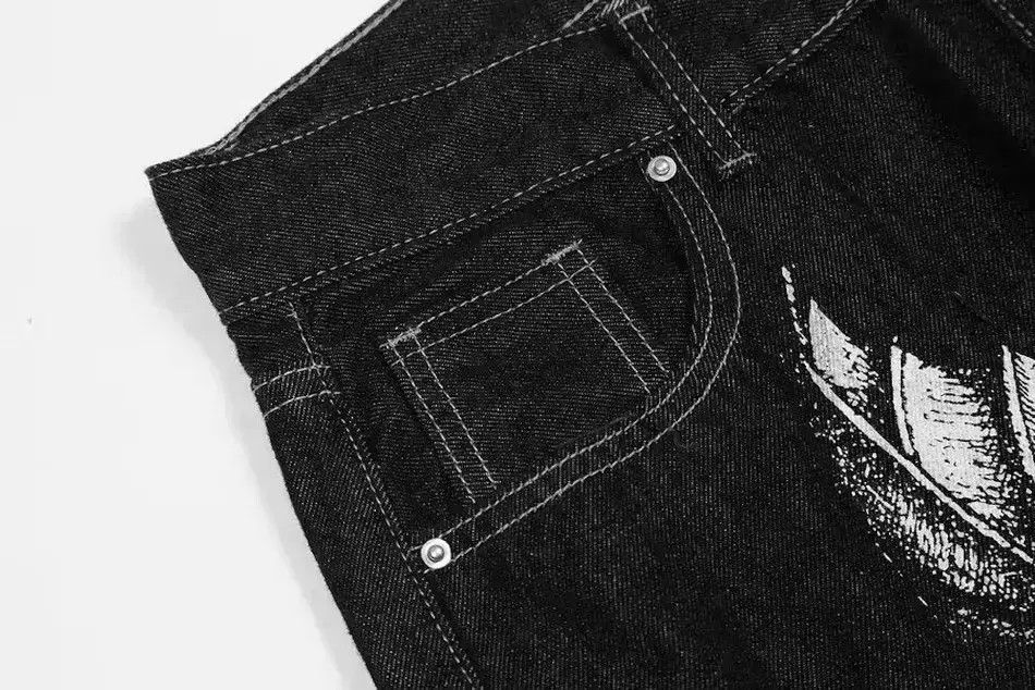 Japanese Brand FACES Graphic Black Denim Jeans Size US 30 / EU 46 - 6 Thumbnail