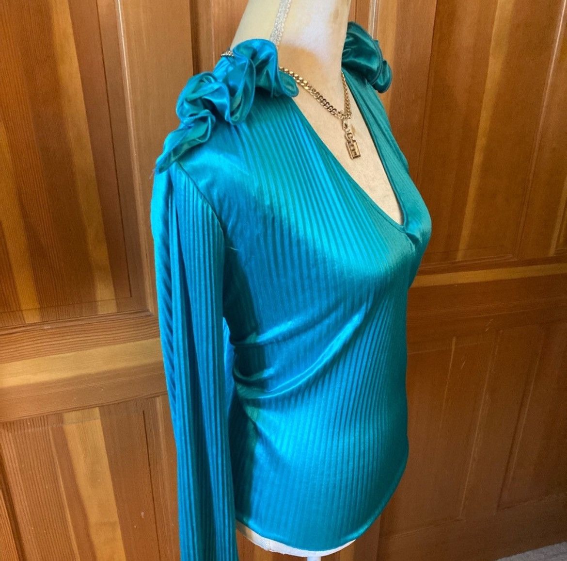Designer × Other Nwt, Lavishly Paris Teal Long Sleeved Women’s Blouse. Size M / US 6-8 / IT 42-44 - 6 Thumbnail