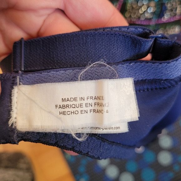 Other Simone Perele Andora Navy Blue Leaf Embroidered Bra - 32E Size ONE SIZE - 7 Thumbnail
