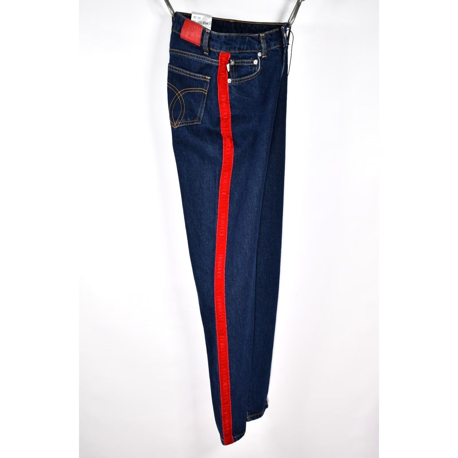 Fiorucci Fiorucci Jeans Women's Medium Dark Velvet Logo Tape 5-Pocket Tapered Size 26 Blue Cotton Denim Vintage No Size 26" / US 2 / IT 38 - 7 Thumbnail