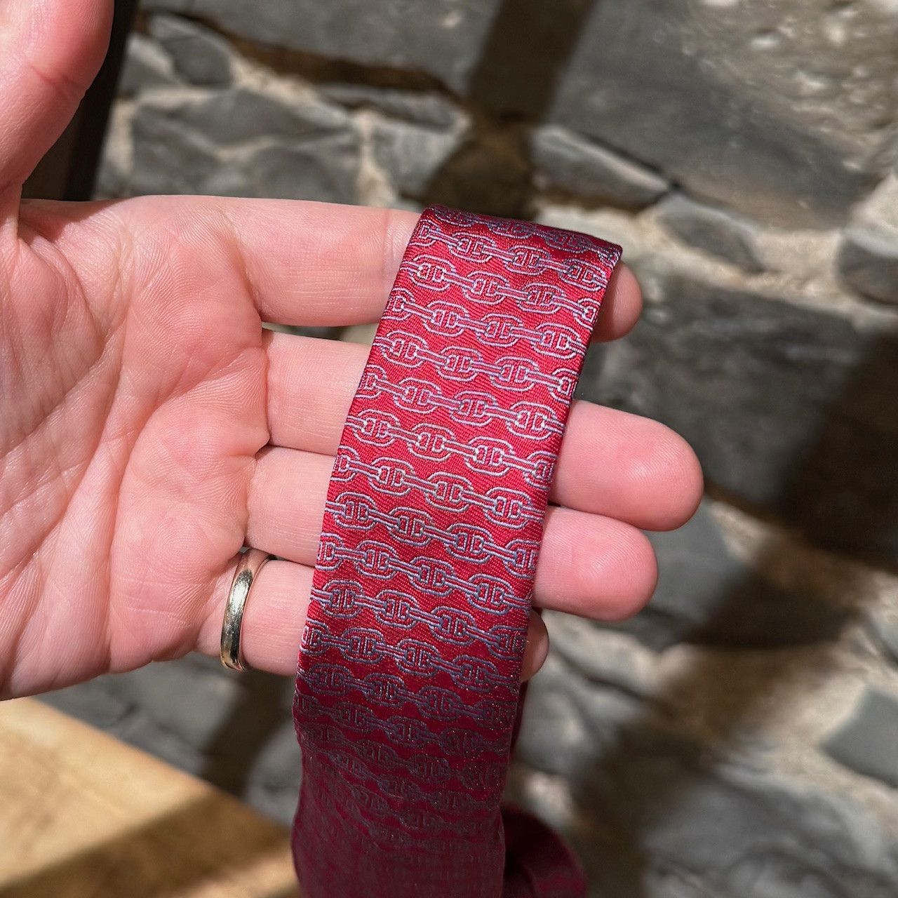 Hermes Hermès Chaine D'Ancre Horizontal Stripe Red Silk Tie Size ONE SIZE - 8 Thumbnail