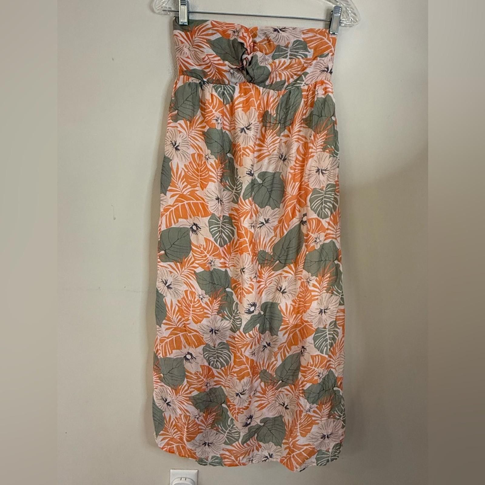 Luchiano Visconti Lush tropical green orange strapless midi dress SZ XS Size XS / US 0-2 / IT 36-38 - 1 Thumbnail