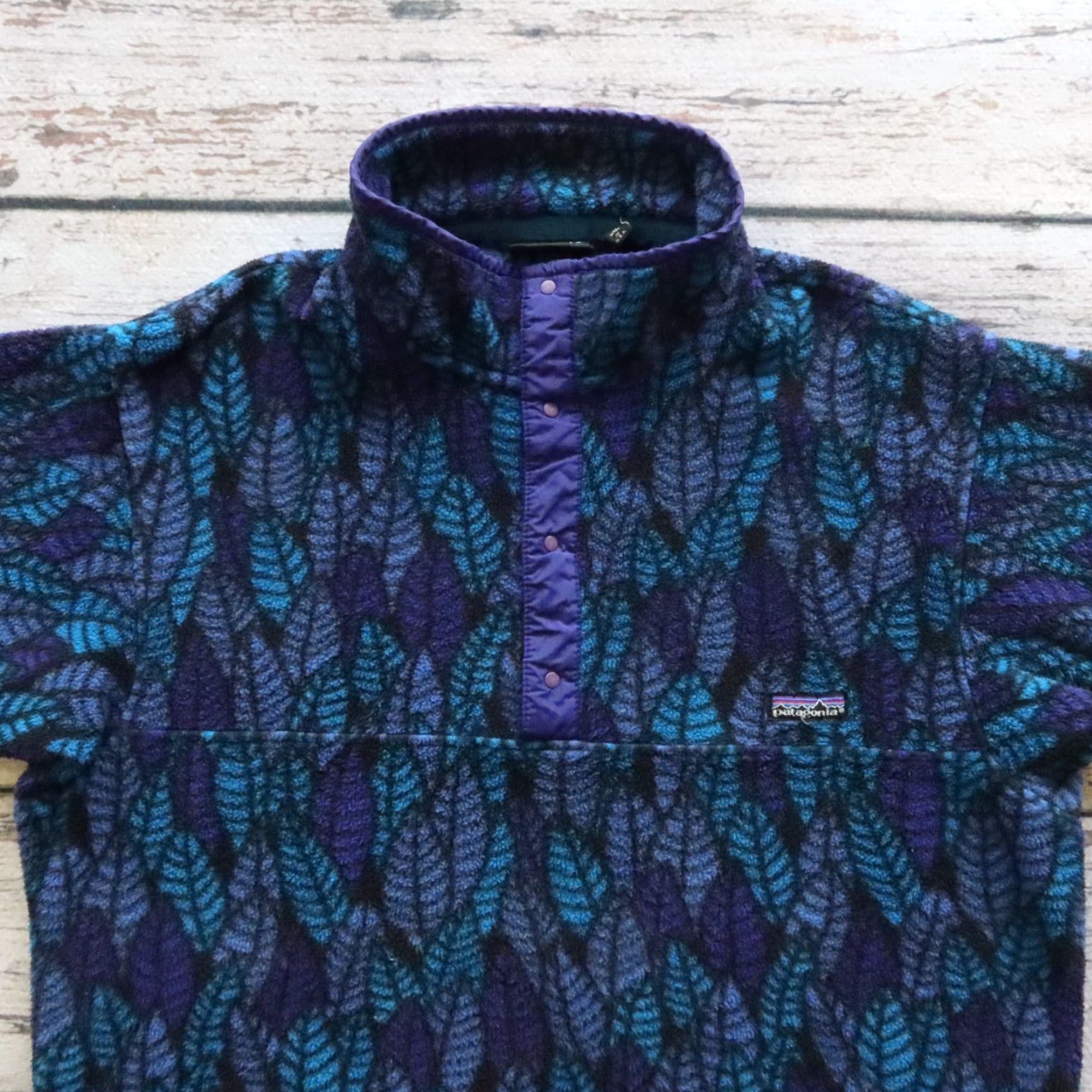 Patagonia VINTAGE Patagonia Leaf Pattern Snap-T Fleece Pullover Jacket Men L Blue Size US L / EU 52-54 / 3 - 2 Thumbnail