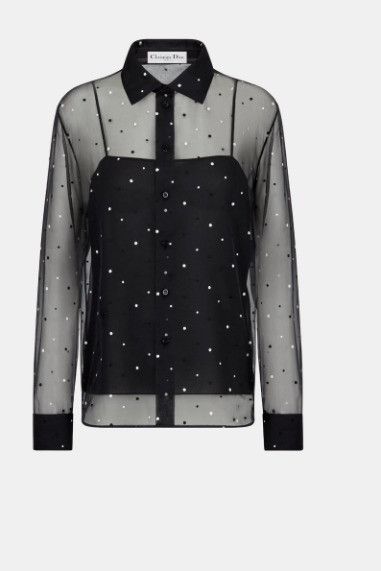 Dior o1w1db10924 Blouse With Dots Motif in Black Size L / US 10 / IT 46 - 1 Thumbnail
