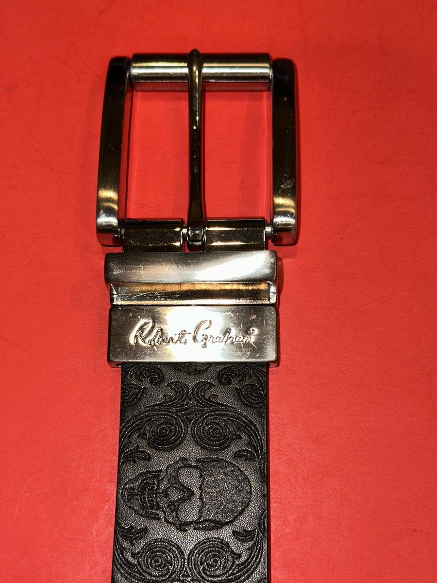 Robert Graham Robert Graham Paisley Skull Leather Reversible Belt Silver Size 38 - 5 Thumbnail