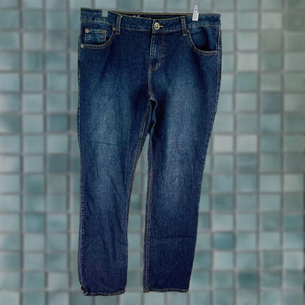 Vintage Natural Reflections Jeans Blue Denim Size 12 36X33 Regular Women Straight Leg Dark Embroidered Pockets Zipper Button Size 34" / US 12 / IT 48 - 1 Thumbnail