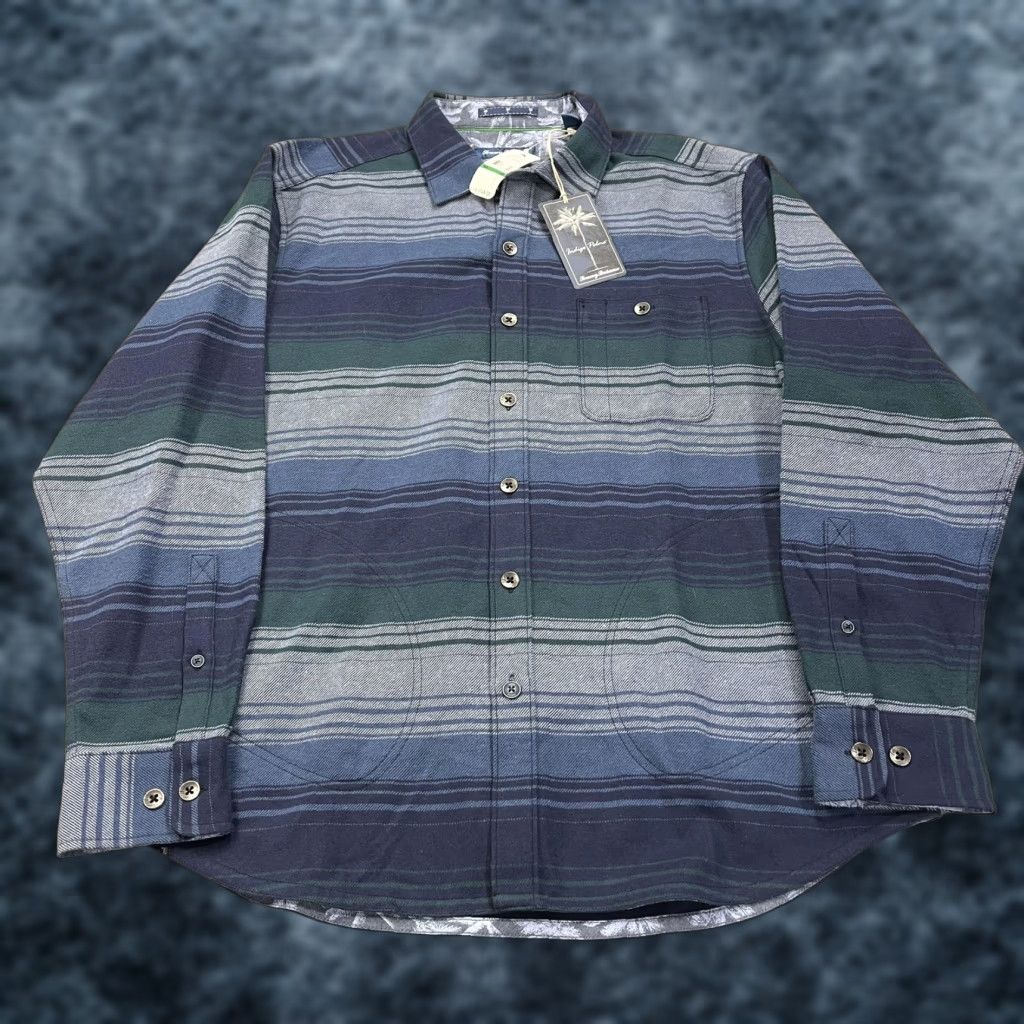 Tommy Bahama Tommy Bahama Sombra Shirt Jacket Jacket Mens L Blue Palms Flannel NWT Indigo Striped Bomber Cotton Lining Button Front Pocket Casual Travel Size US L / EU 52-54 / 3 - 1 Thumbnail