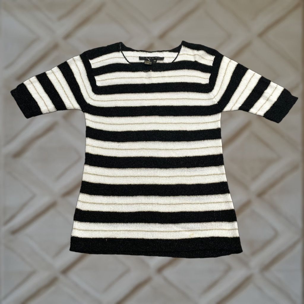 Vintage Tesori Shiny Sweater Womens XS Black White Gold Striped Crew Neck Half Sleeve Size XS / US 0-2 / IT 36-38 - 1 Thumbnail