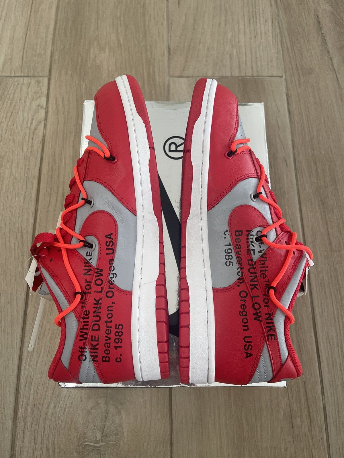 Nike × Off-White Dunk Low University Red-Wolf Grey 2019 Size US 10.5 / EU 43-44 - 7 Thumbnail