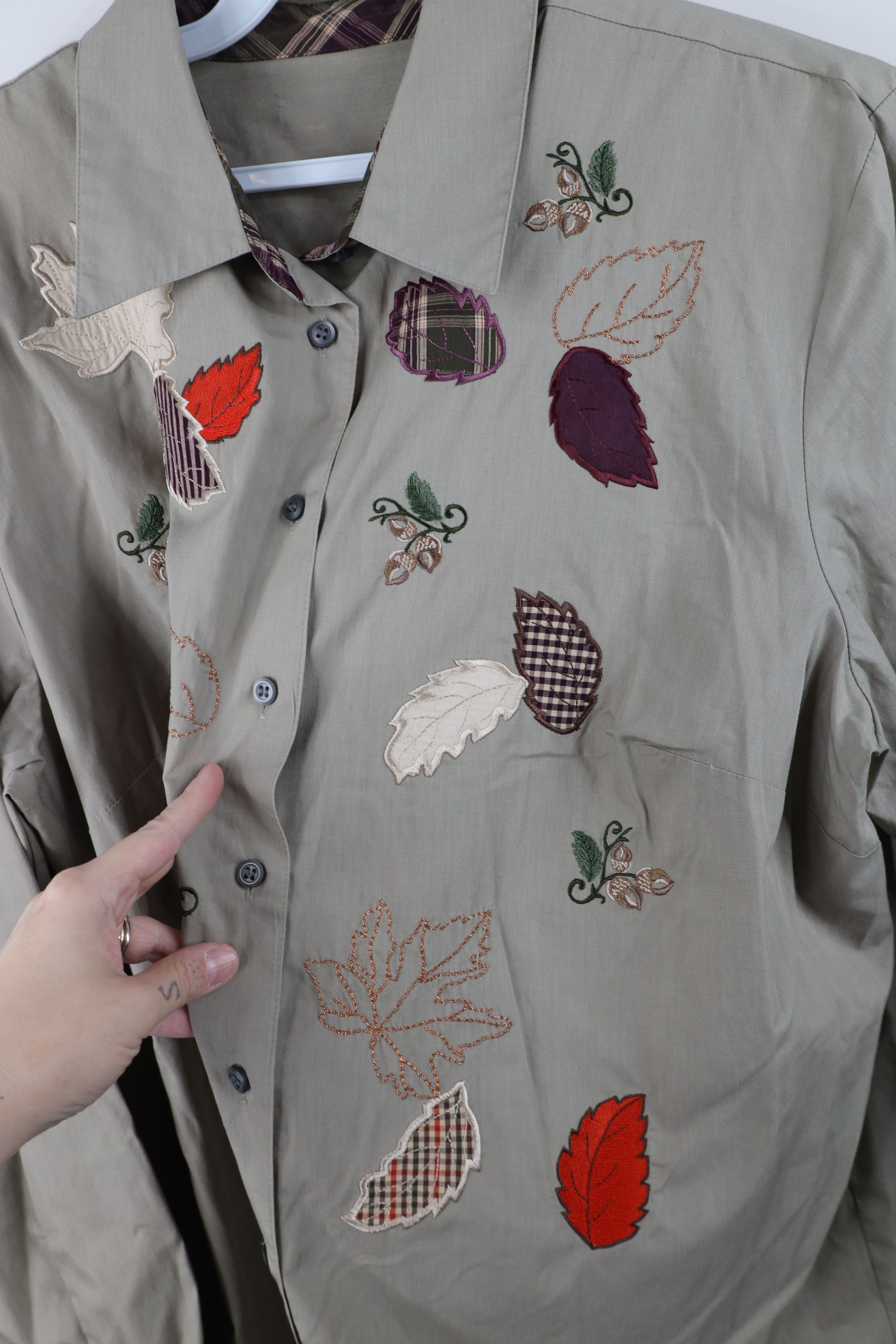 Vintage Vintage 90s Streetwear Fall Leaf Collared Button Shirt Beige Size XL / US 12-14 / IT 48-50 - 4 Thumbnail