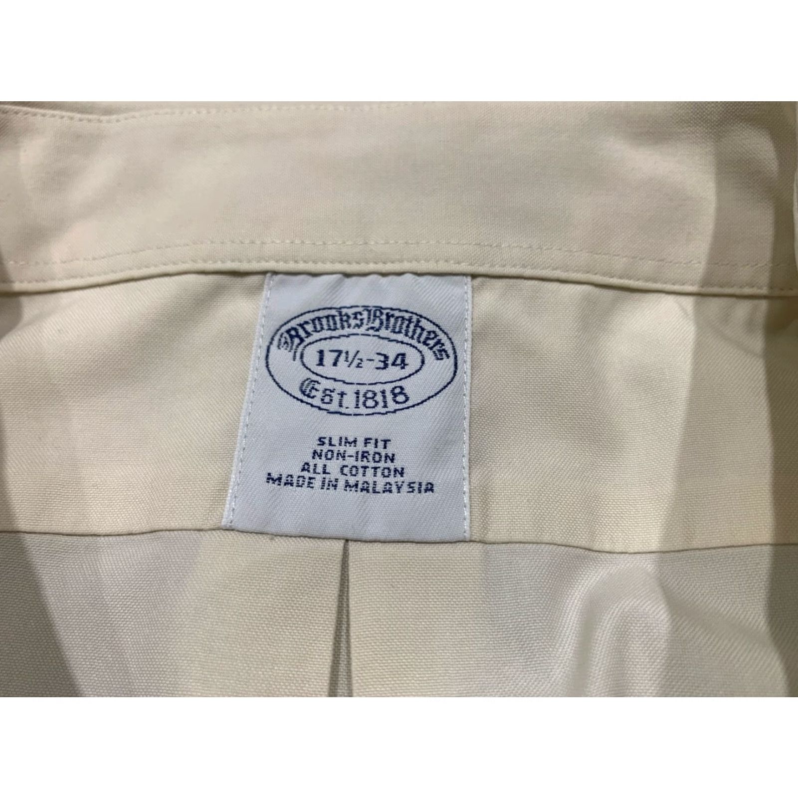Brooks Brothers BROOKS BROTHERS Slim Fit 1818 Cotton Dress Shirt 17.5 34 Beige Business Mens Size 46R - 6 Thumbnail