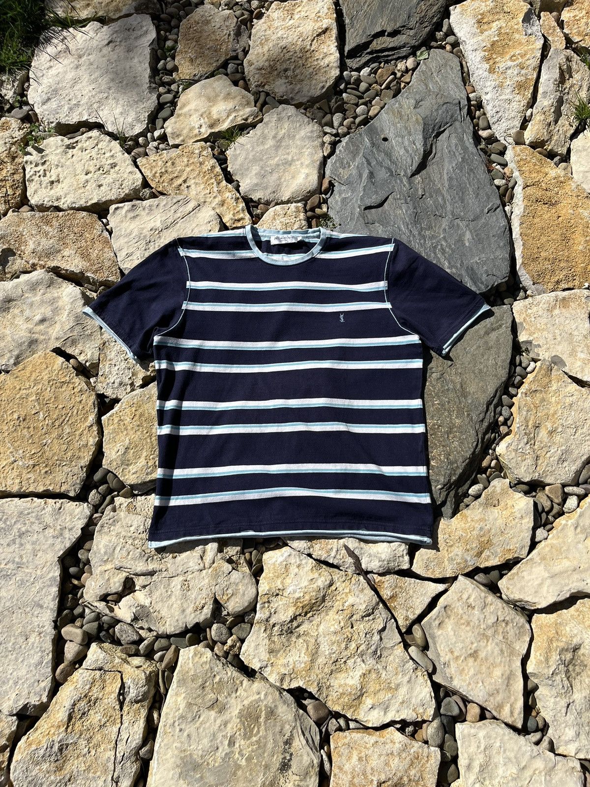 Vintage 90s YSL YvesSaintLaurent striped t-shirt tee logo