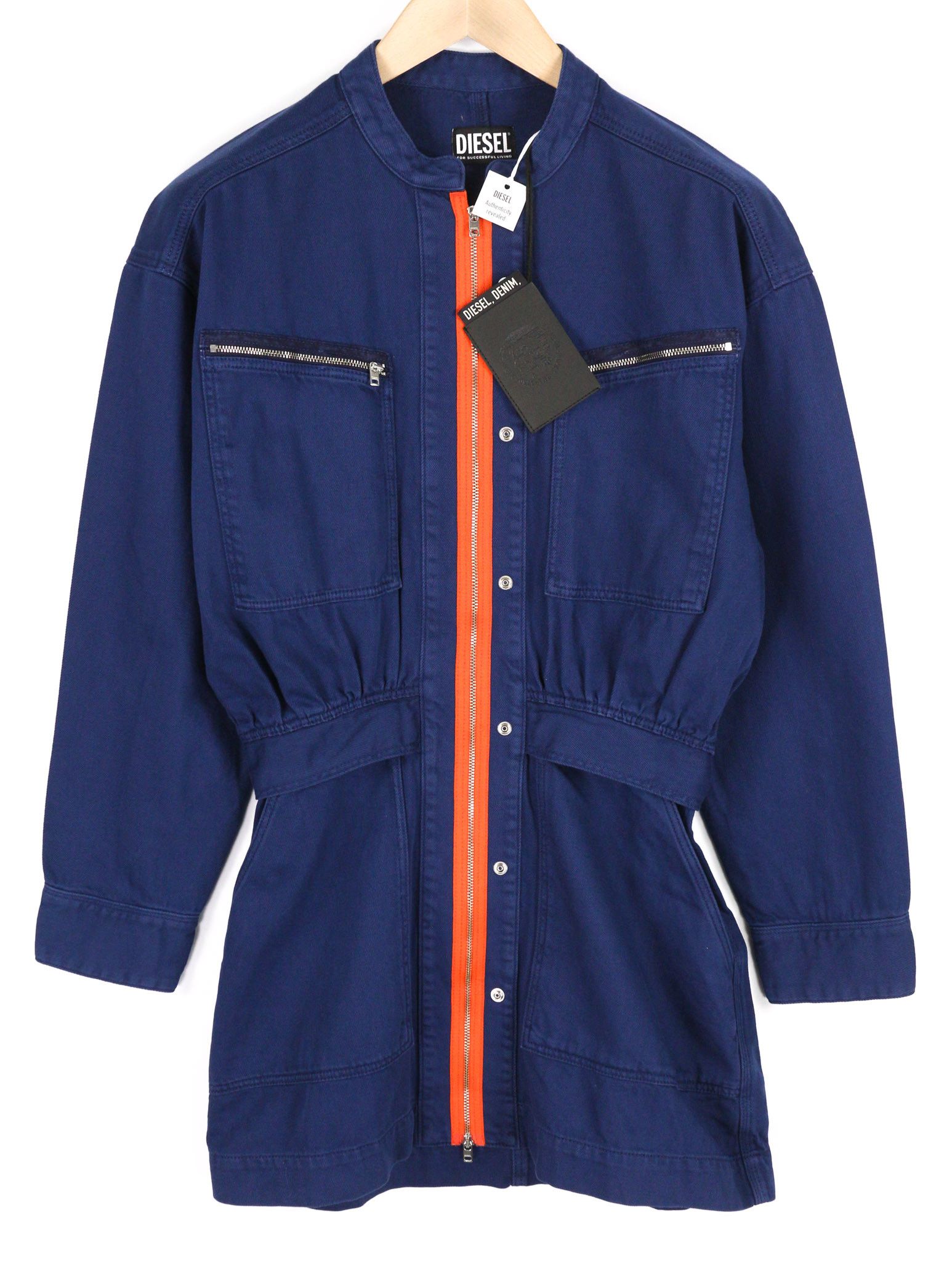 Diesel DE-ANGELCA-SP L Long Sleeve Zip Denim Mini Dress 40283 Size L / US 10 / IT 46 - 4 Thumbnail