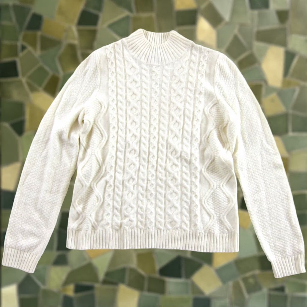 J. Jill J. Jill Sweater Cotton Knit Mock Neck Cable Knit Ivory Small Womens Pullover, 53% cotton 47% nylon, Machine Washable, Relaxed Fit, Vintage No Size S / US 4 / IT 40 - 1 Thumbnail