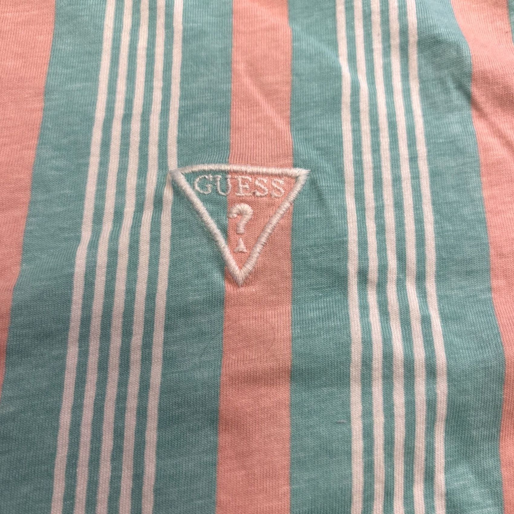Guess Guess Los Angeles Striped Vertical Shirt Mens XL Sea Foam Mint Green Pink T-Shirt Crew Neck Multicolor Cotton Regular Short Sleeve GUESS Los Angeles Size US XL / EU 56 / 4 - 3 Thumbnail