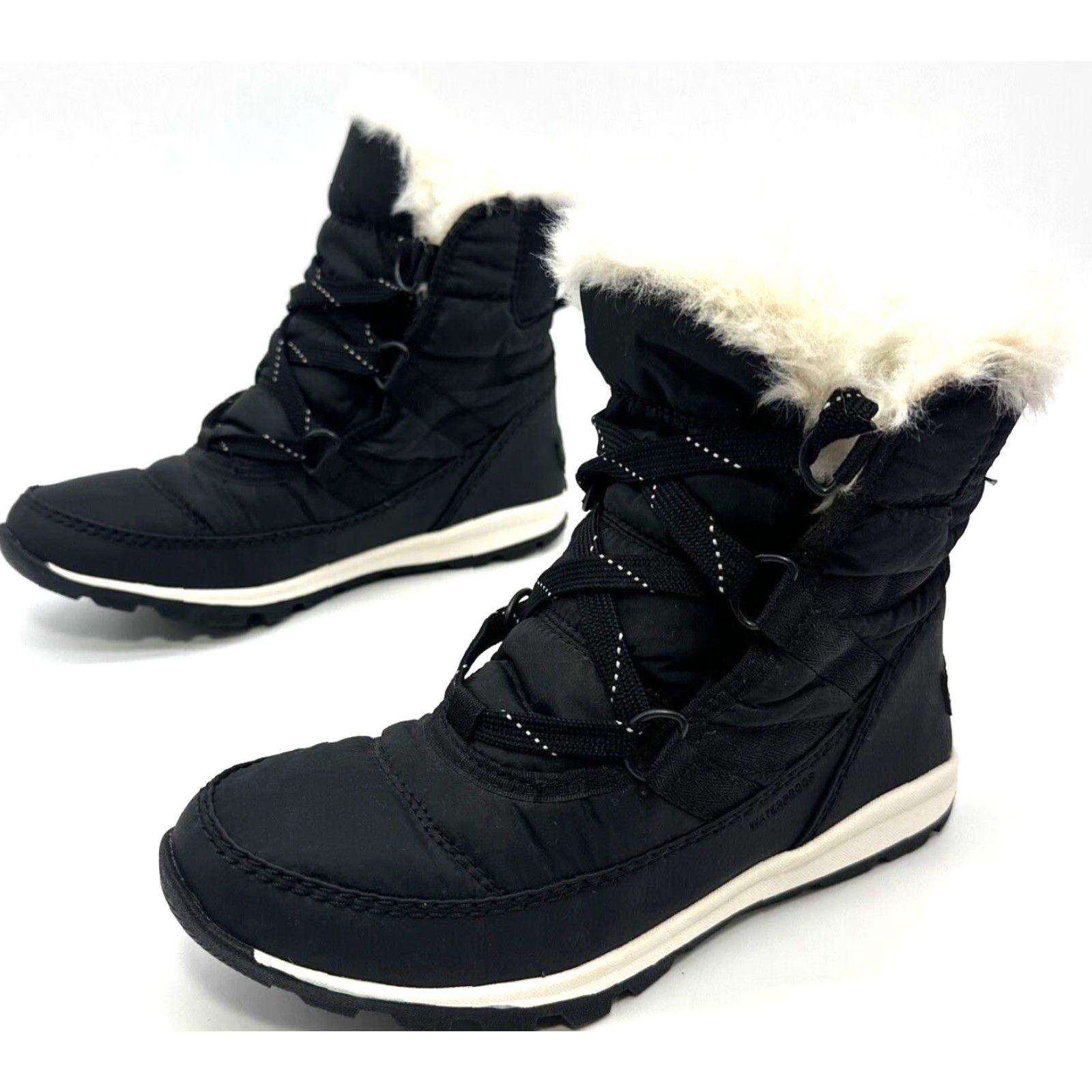 SOREL Sorel Whitney Boots Womens 4 Black Short Lace Snow Faux Fur Lined Bootie Winter Women Adjustable Lined Shoes Size 27" / US 4 / IT 40 - 2 Thumbnail