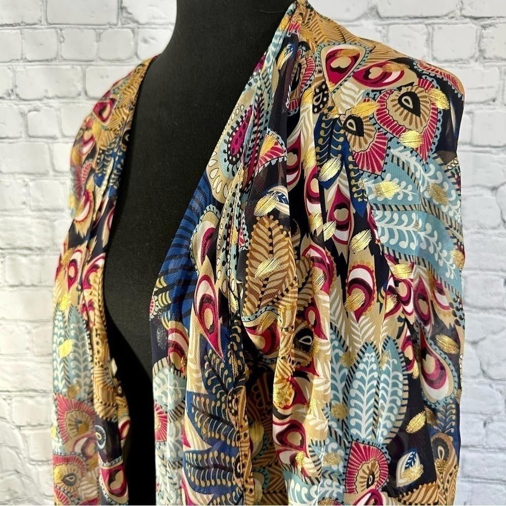 Designer Vibrant Bohemian Kimono Cover-Up - Peacock Boho Size XL / US 12-14 / IT 48-50 - 2 Thumbnail