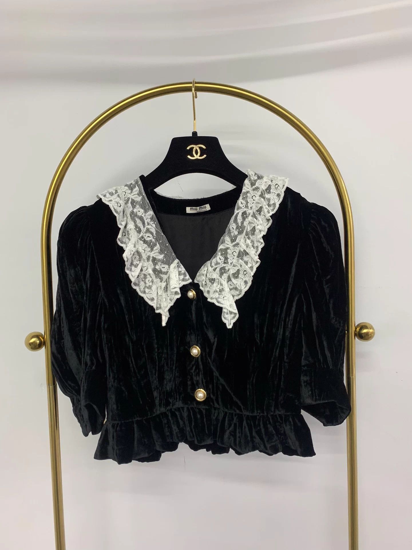 Miu Miu Miu Miu Black Velvet & Lace Doll Collar Top Women's Size S / US 4 / IT 40 - 1 Thumbnail