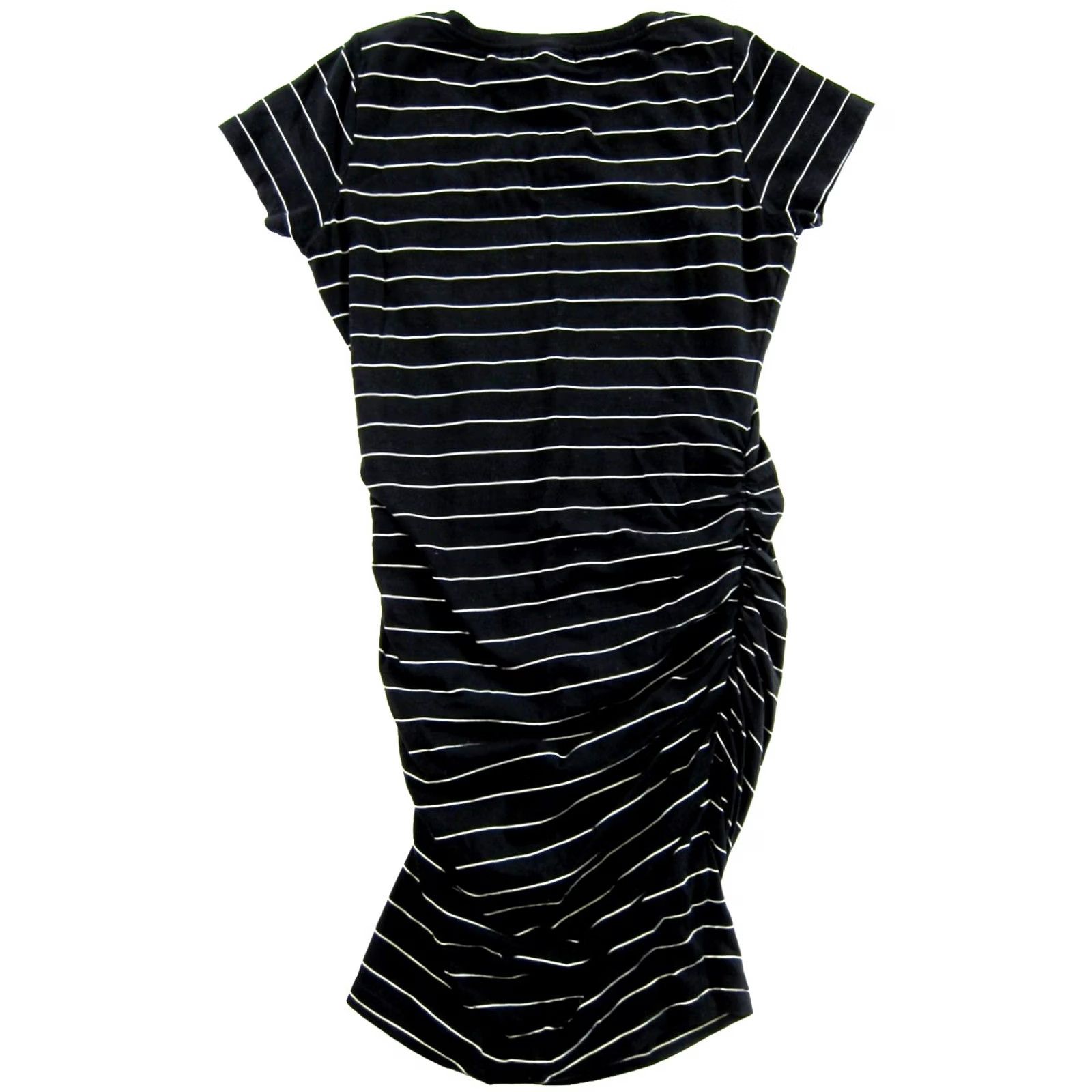 Sundry SUNDRY Black White Striped Cotton Stretch Jersey Short Sleeve Ruched Dress 0 Size XS / US 0-2 / IT 36-38 - 2 Thumbnail