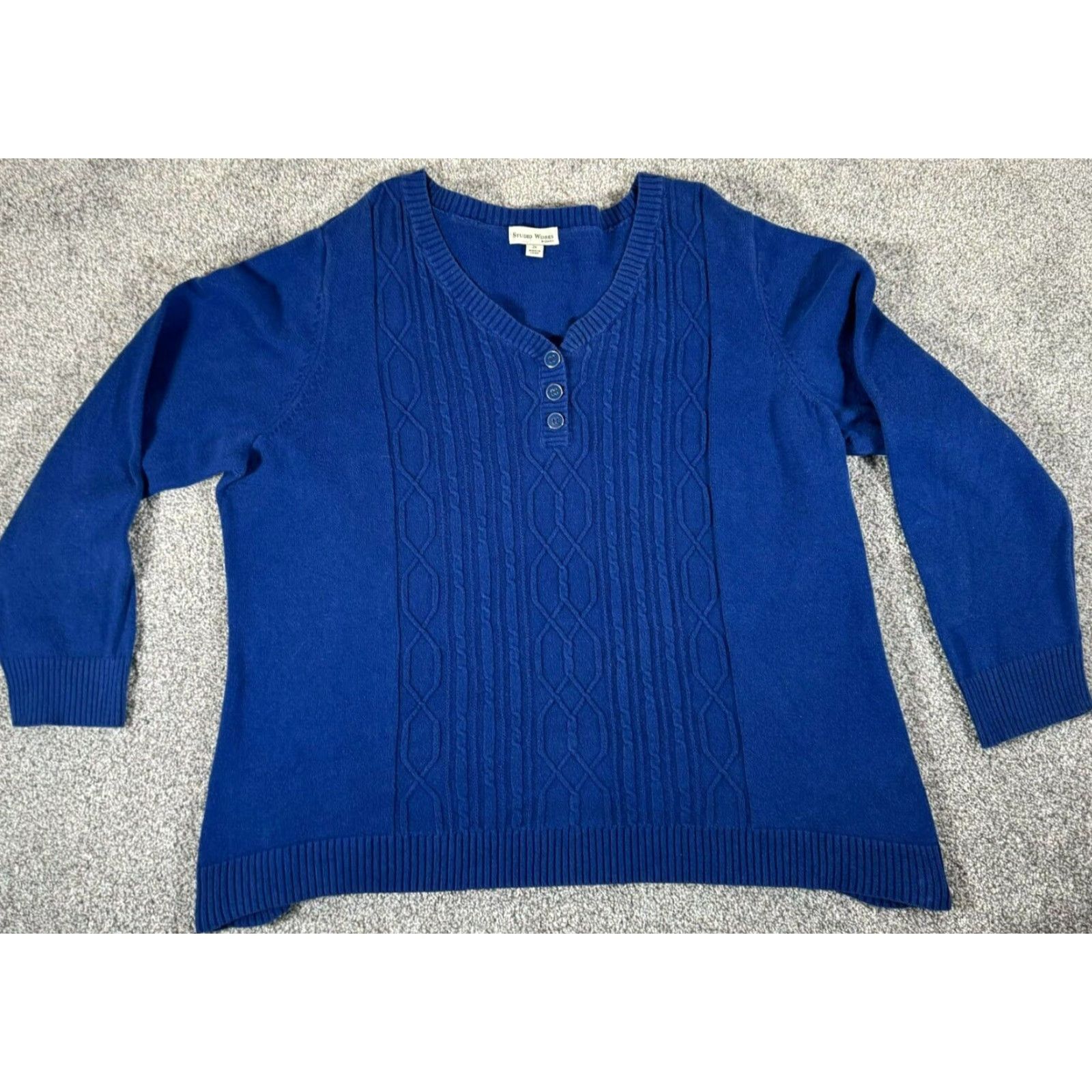 Vintage VINTAGE 90s Y2K Henley Sweater Womens 2X Plus Cable Knit Grandmacore Classic Blue 100% Cotton Knit Button Mens? Girls? Size XXL / US 16-18 / IT 52-54 - 4 Thumbnail