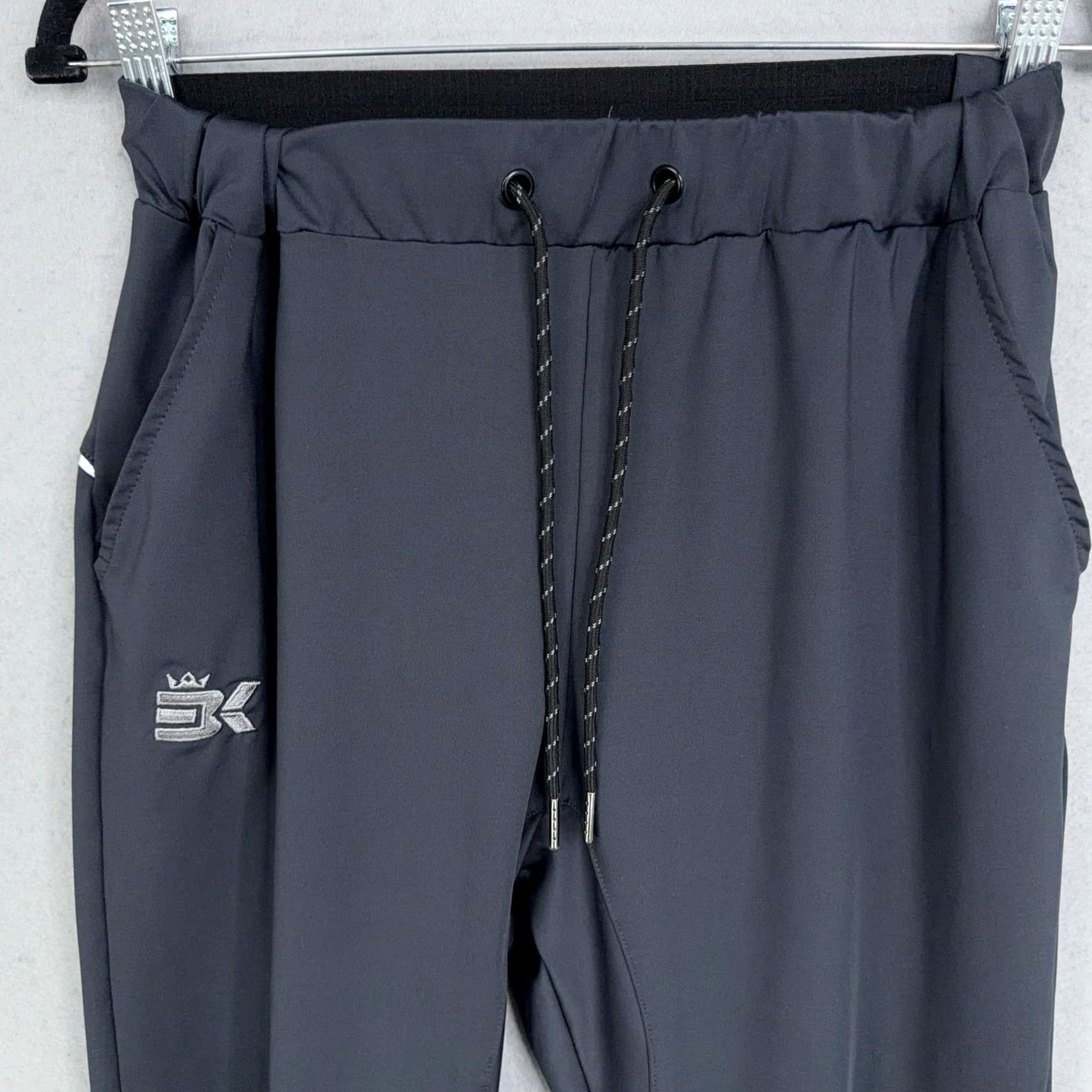 Vintage BK Pants Mens Medium Gray Joggers Elastic Waist Running Gym Training Tapered Pockets Reflective 90% Polyester 10% Spandex Size US 31 - 2 Thumbnail