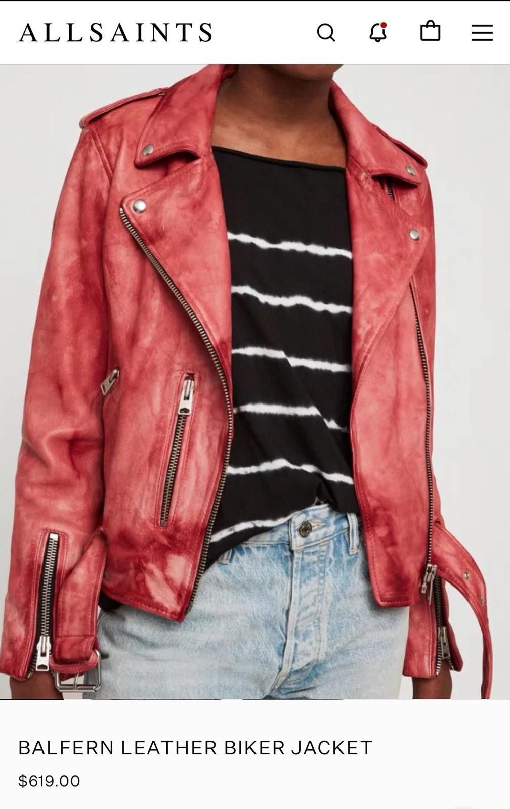 Allsaints $619 EUC All Saints Red Tie Dye Leather Biker Jacket Size 2 Size XS / US 0-2 / IT 36-38 - 1 Thumbnail