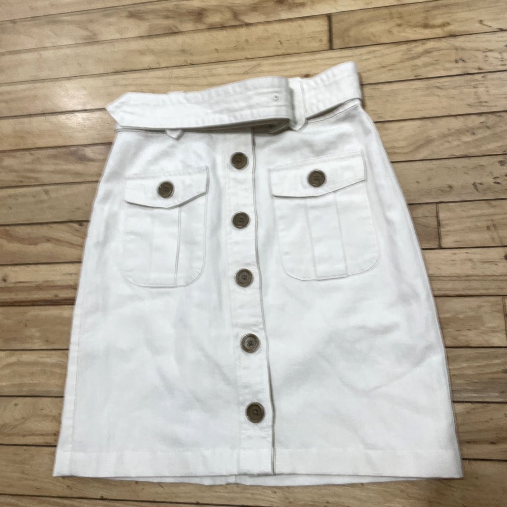 Vintage VINTAGE Military Button Front Twill Mini Skirt Women Petite 0 Belted Retro Cream 26x17 Size 25" / US 0 / IT 36 - 3 Thumbnail