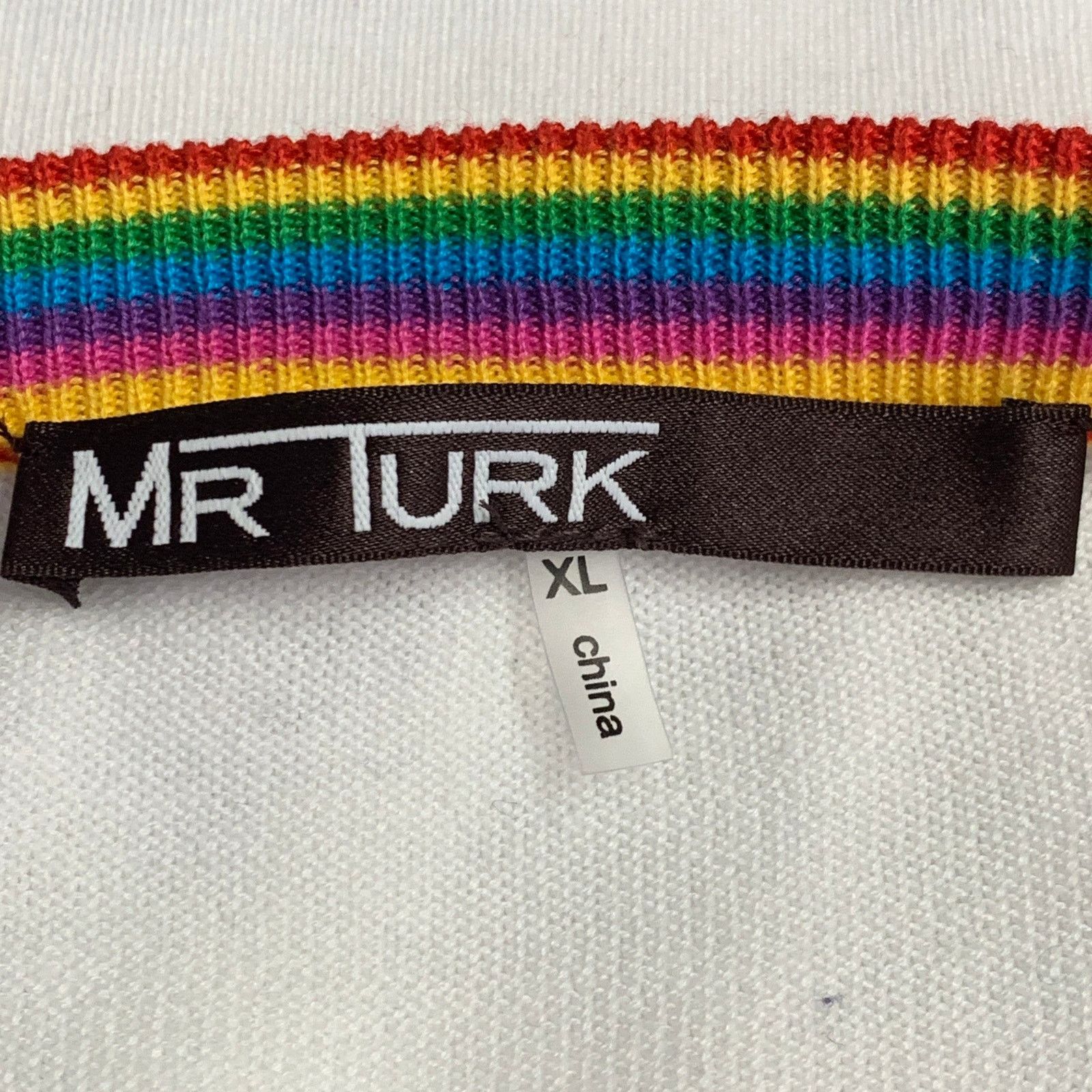 Mr Turk XL White Multi Color Rainbow Cotton Knit Ringer T-shirt Size US XL / EU 56 / 4 - 5 Thumbnail