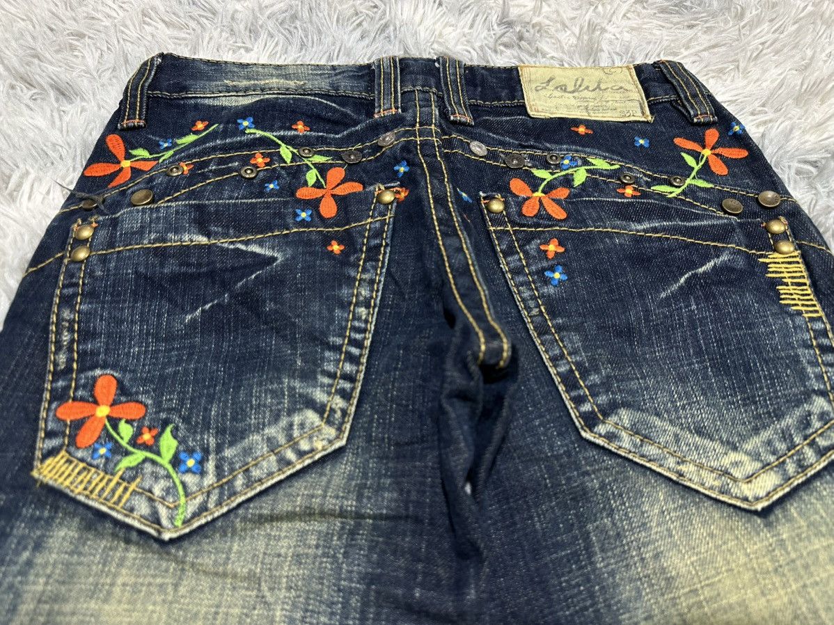 Tornado Mart 🔥Y2K Lolita Exotic Vintage Denim Flared Embroidered Floral Size US 29 - 3 Thumbnail