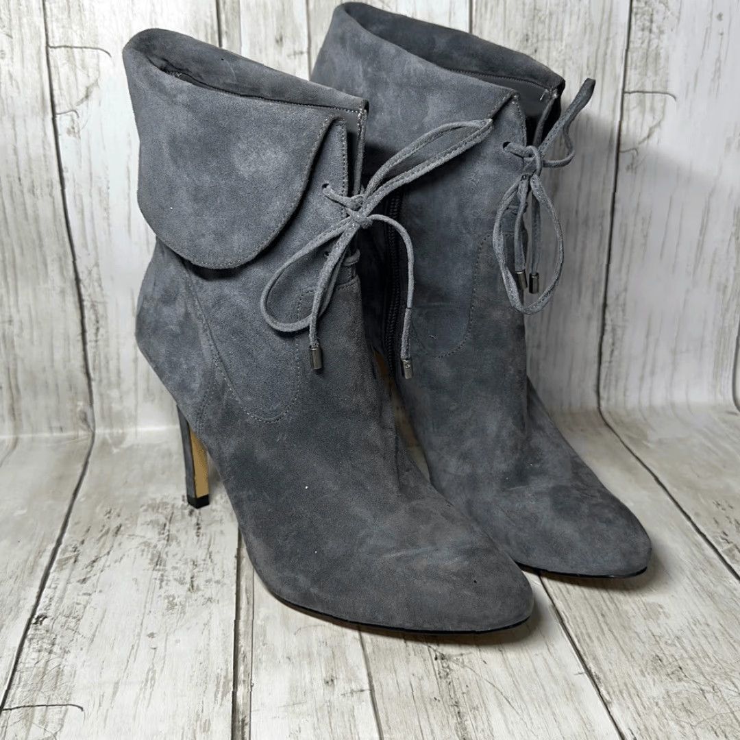 Guess GUESS Gray Suede Ankle Booties 7.5 Women Side Zip Pointy Toe Tie Up Front Multicolor Glitter? (Note: Glitter is random) Size US 8 / IT 38 - 2 Thumbnail