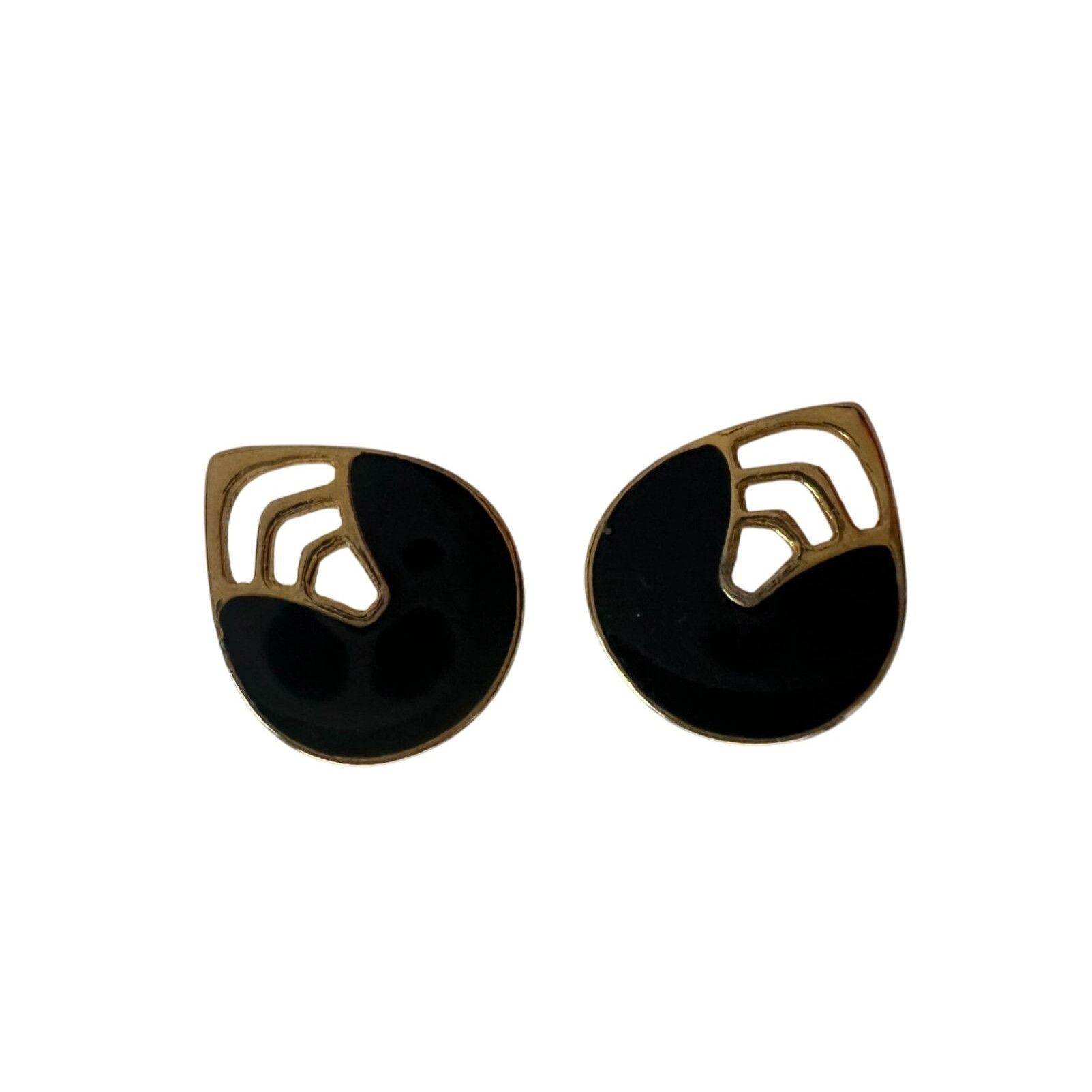 Other Women's Black and Gold Tear Drop Shaped Stud Earrings Size ONE SIZE - 1 Thumbnail