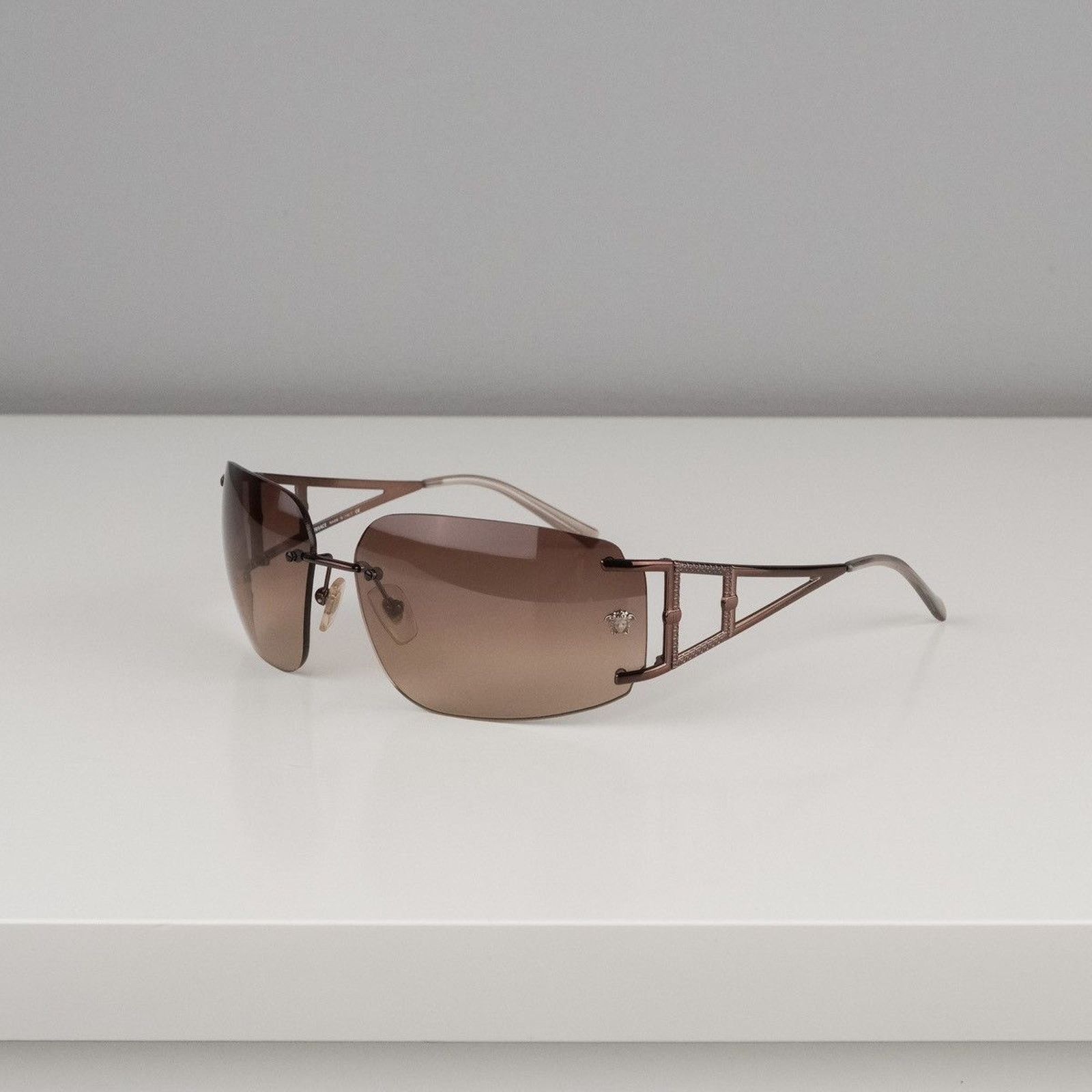 Versace Vintage versace medusa greca logo rimless bronze sunglasses Size ONE SIZE - 1 Thumbnail