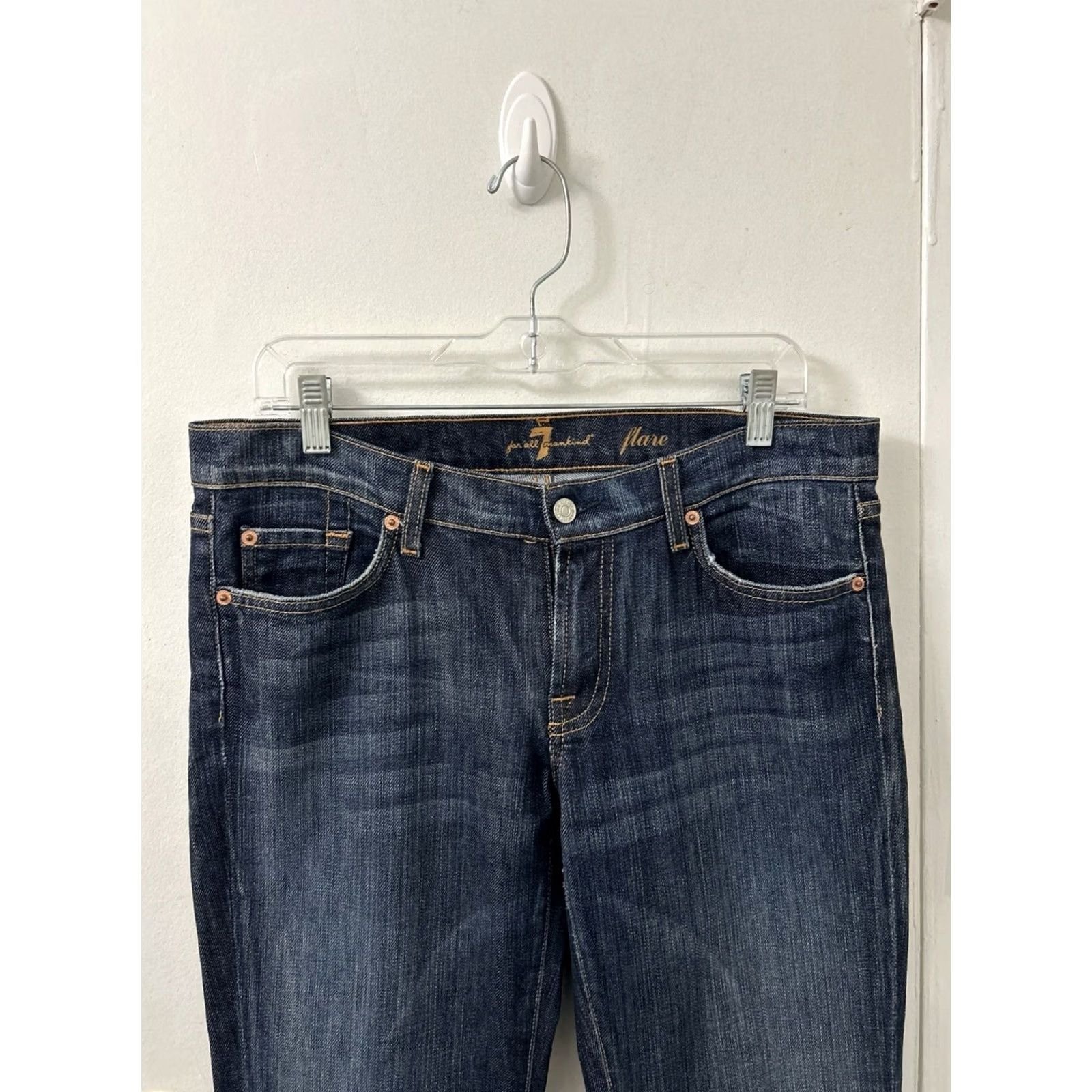 7 For All Mankind VTG 7 For All Mankind Flare Jeans Womens 31x30 Dark Wash Made In USA YKK Denim Size 24" / US 00 / IT 34 - 2 Thumbnail