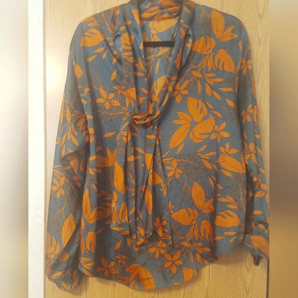 Zara Zara Floral Print Women's Top - Blue and Orange Size Small Size S / US 4 / IT 40 - 1 Thumbnail