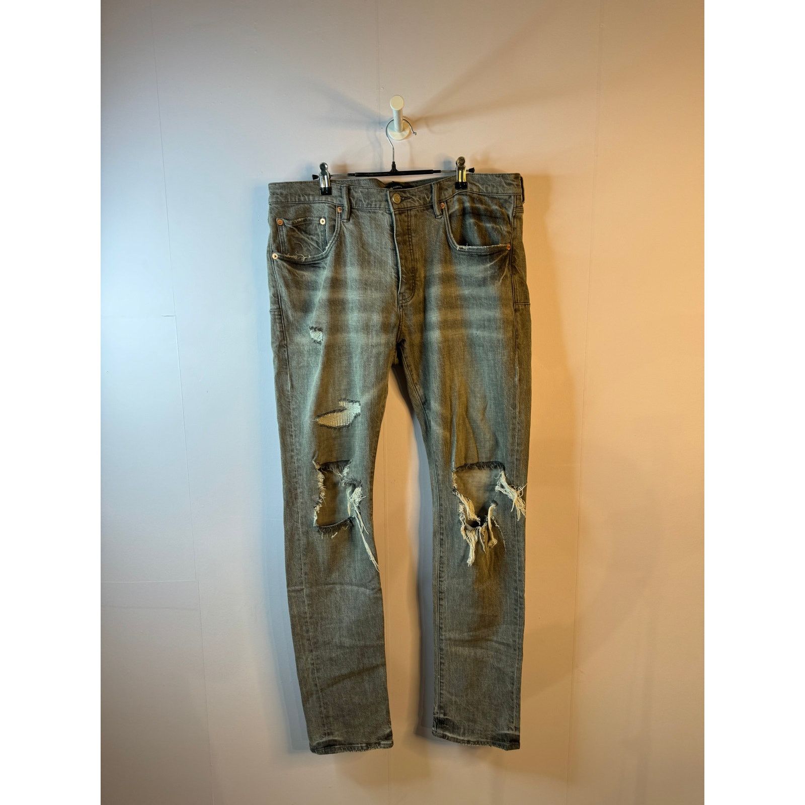 Purple Brand Purple Jeans Grey Ripped Used 36 Size US 31 - 1 Thumbnail