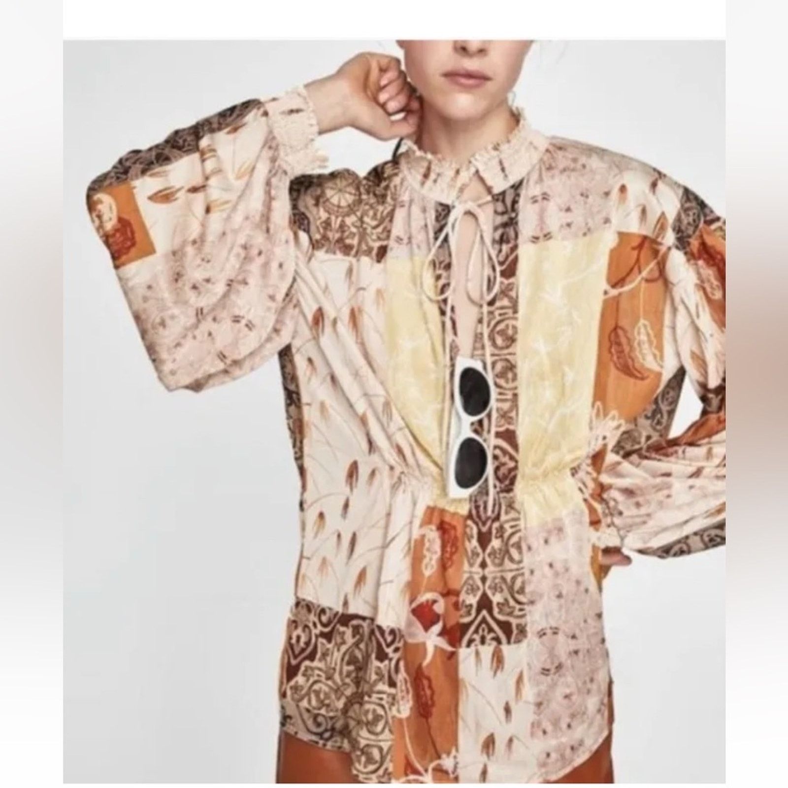 Zara Zara Floral Peasant Peplum Tie Neck Blouse, NWT, Medium Size M / US 6-8 / IT 42-44 - 3 Thumbnail