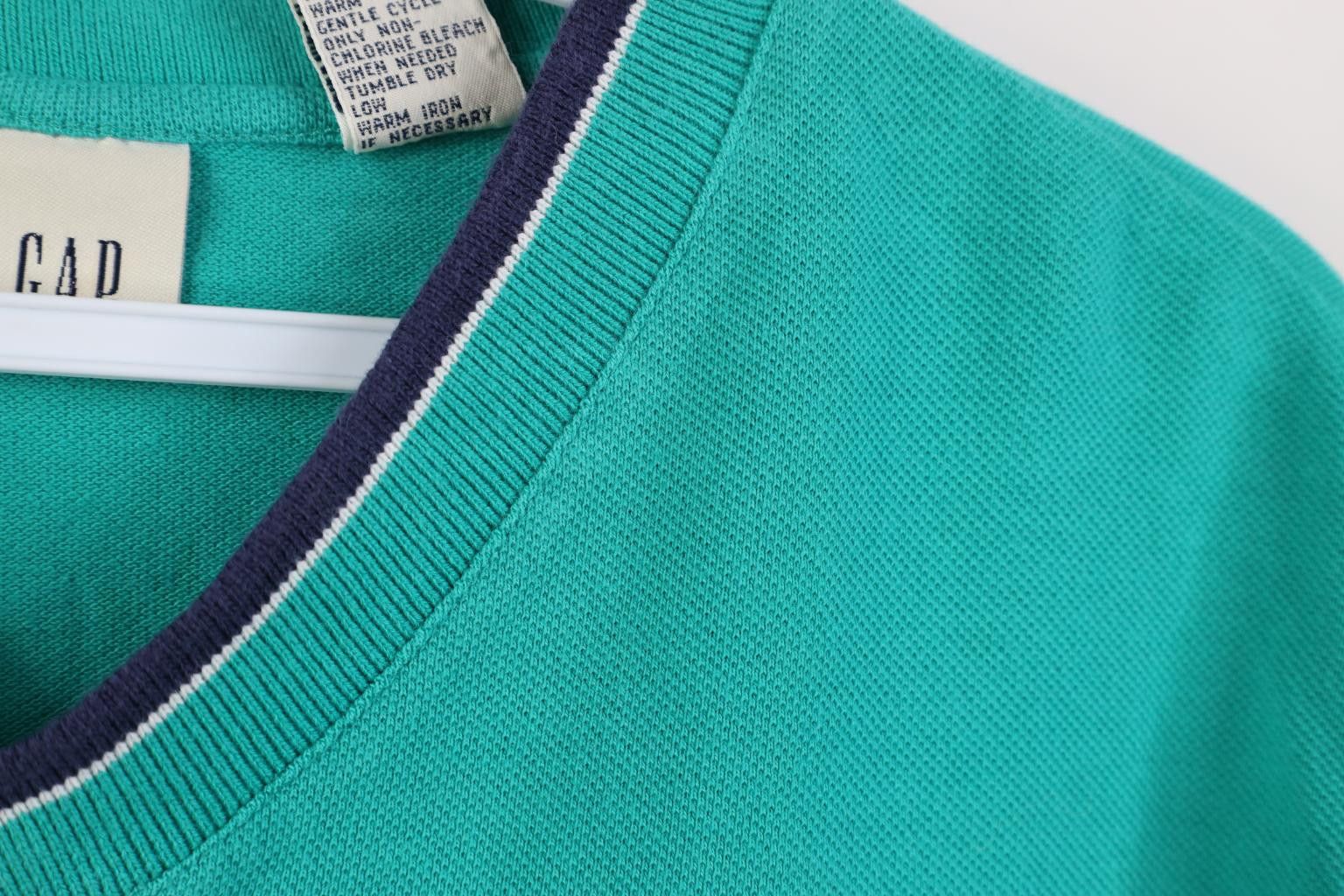 Gap Vintage 90s Gap Blank Pique Cotton Knit V-Neck T-Shirt Teal Size US M / EU 48-50 / 2 - 4 Thumbnail