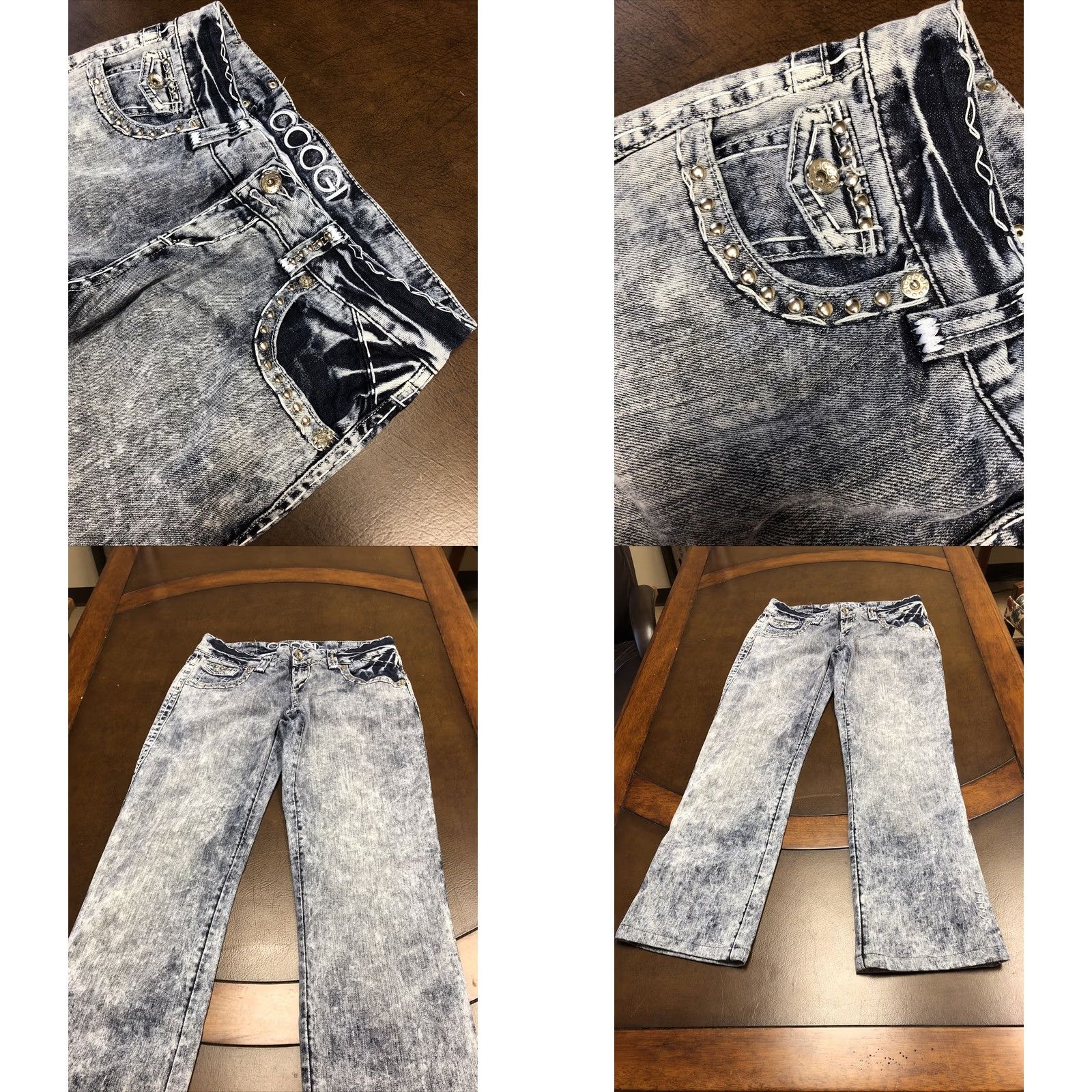 Coogi COOGI Straight Jeans Womens 13/14 31x29 Blue Denim Low Rise 5-Pocket Rhinestone Studded Embellished Denim Straight Jeans Womens Mens Girls Size 34" / US 12 / IT 48 - 8 Thumbnail