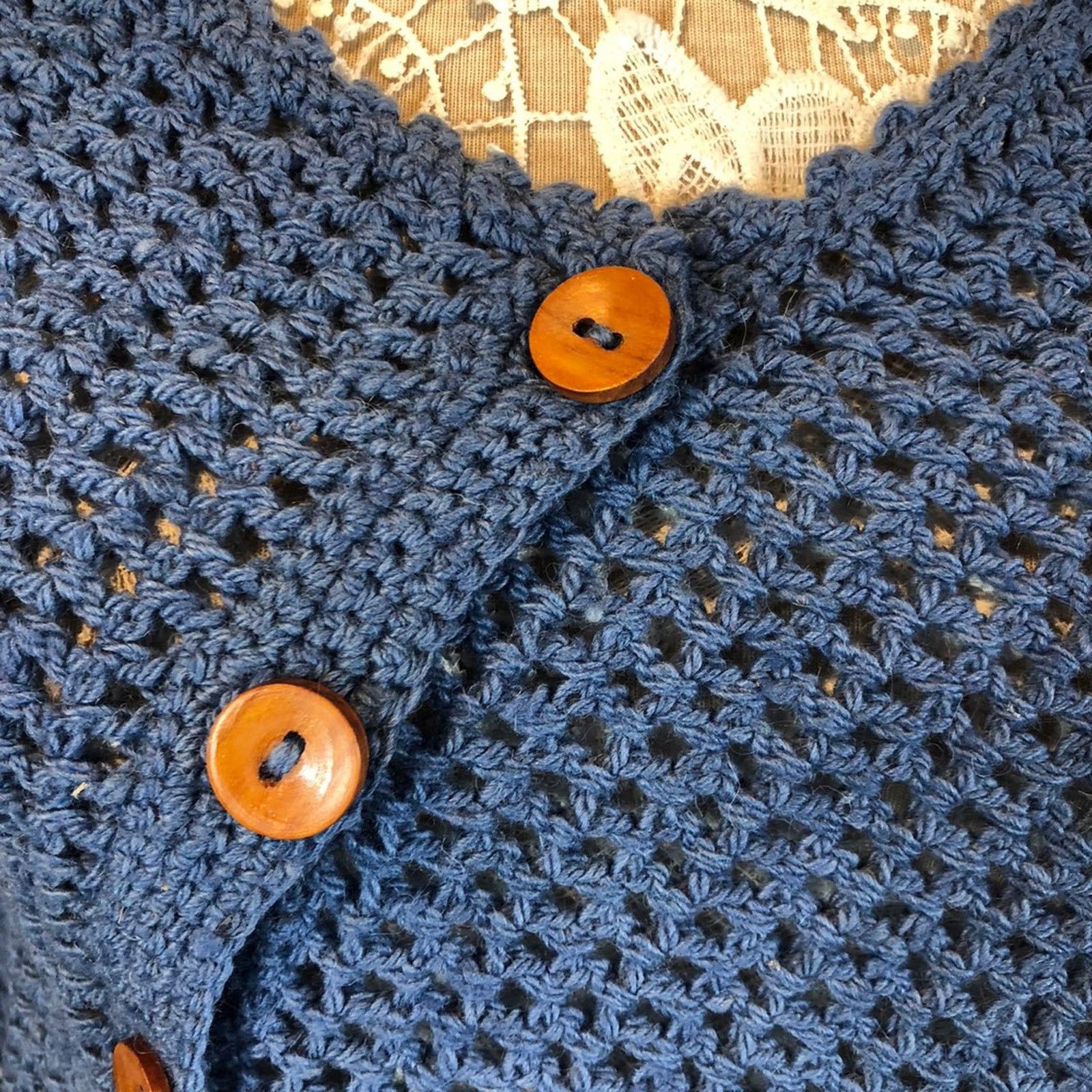 Handmade Carolina•Arce•Seifert knit shawl blue vintage looking Size S / US 4 / IT 40 - 4 Thumbnail