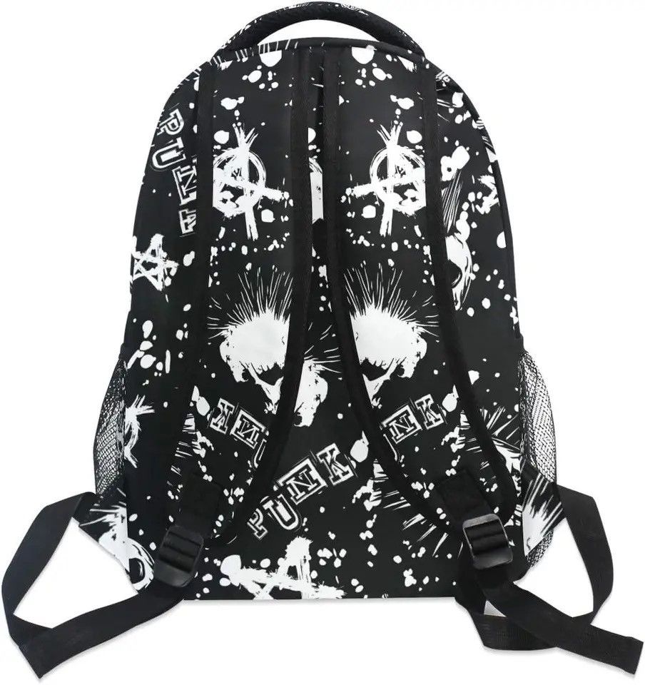 Other White Punk Skull Mohawk Hair Black Vintage Backpack Size ONE SIZE - 6 Thumbnail