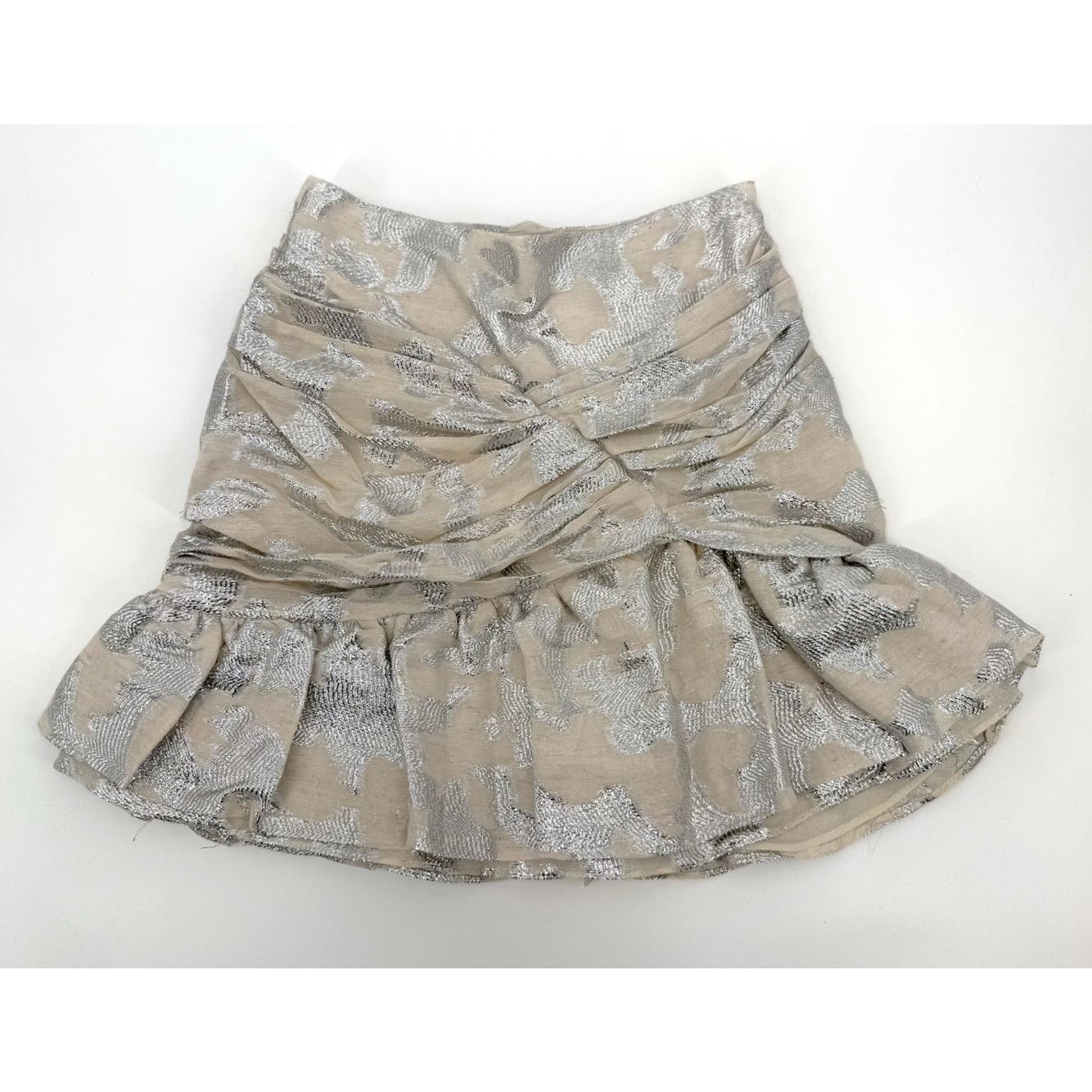 Iro NWT IRO Ovidas Ecru Silver Metallic Jacquard Ruffled Skirt Size 24" / US 00 / IT 34 - 1 Thumbnail
