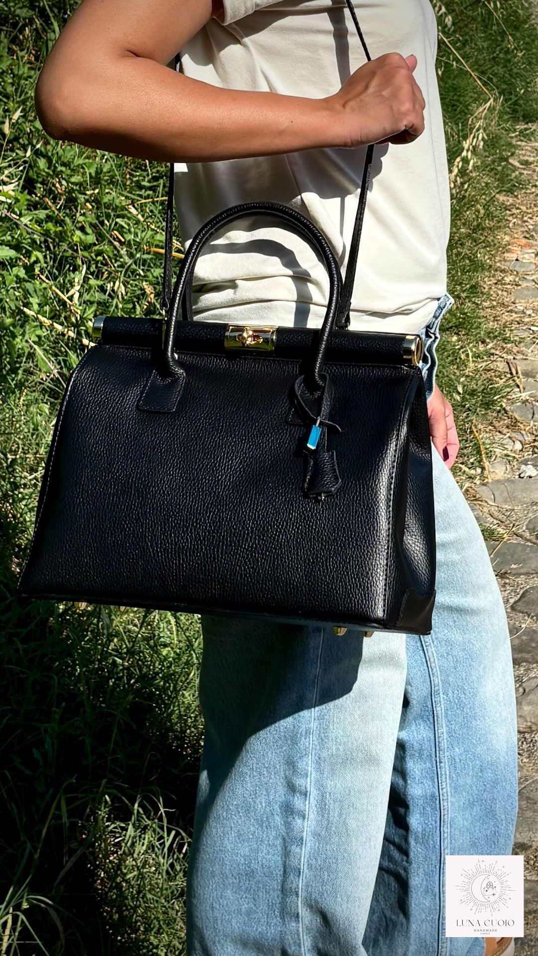 Vera Pelle Elegant Black Bag Leather Tote From Florence Size ONE SIZE - 3 Thumbnail