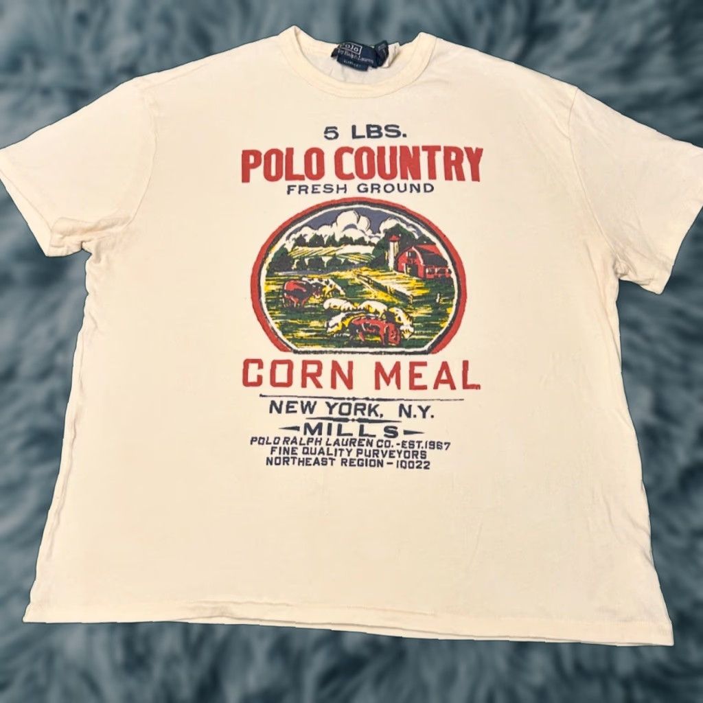 VINTAGE Polo Ralph Lauren POLO COUNTRY Shirt Sportsman Mens Large Cream Cotton Jersey Logo 90s Americana Dry Goods Classic Shirt Mens Large